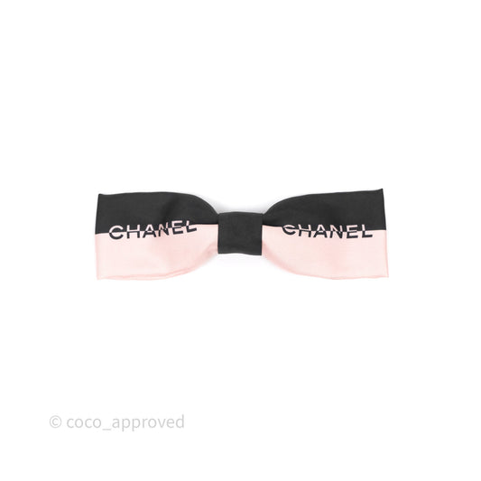 Chanel Logo Ribbon Black/Pink Hair Barrette 24K