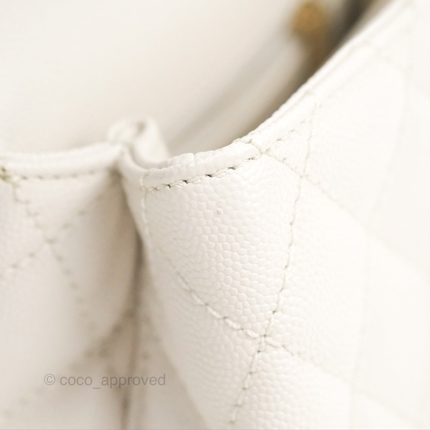 Chanel Mini Ivory White Coco Handle Quilted Caviar Gold Hardware