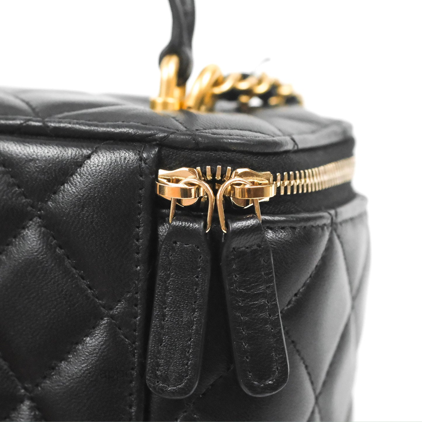 Chanel Vanity Rectangular Top Handle Black Lambskin Gold Hardware