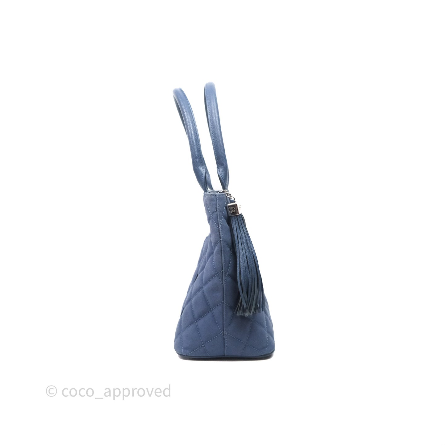 Chanel Blue Caviar Tassel Canvas Tote Bag