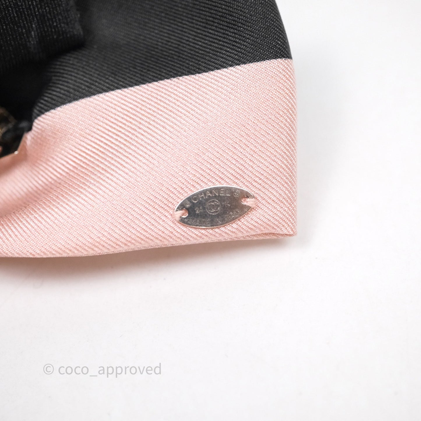 Chanel Logo Ribbon Black/Pink Hair Barrette 24K