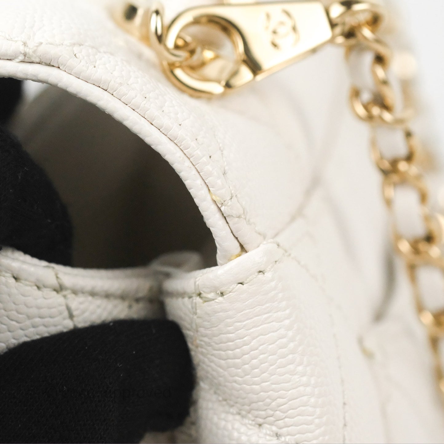 Chanel Mini Ivory White Coco Handle Quilted Caviar Gold Hardware