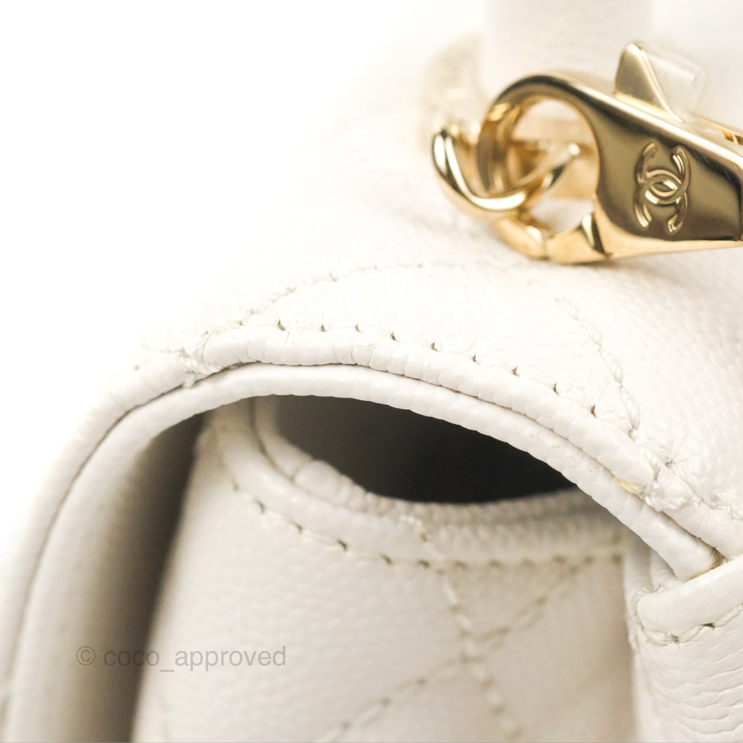 Chanel Mini Ivory White Coco Handle Quilted Caviar Gold Hardware