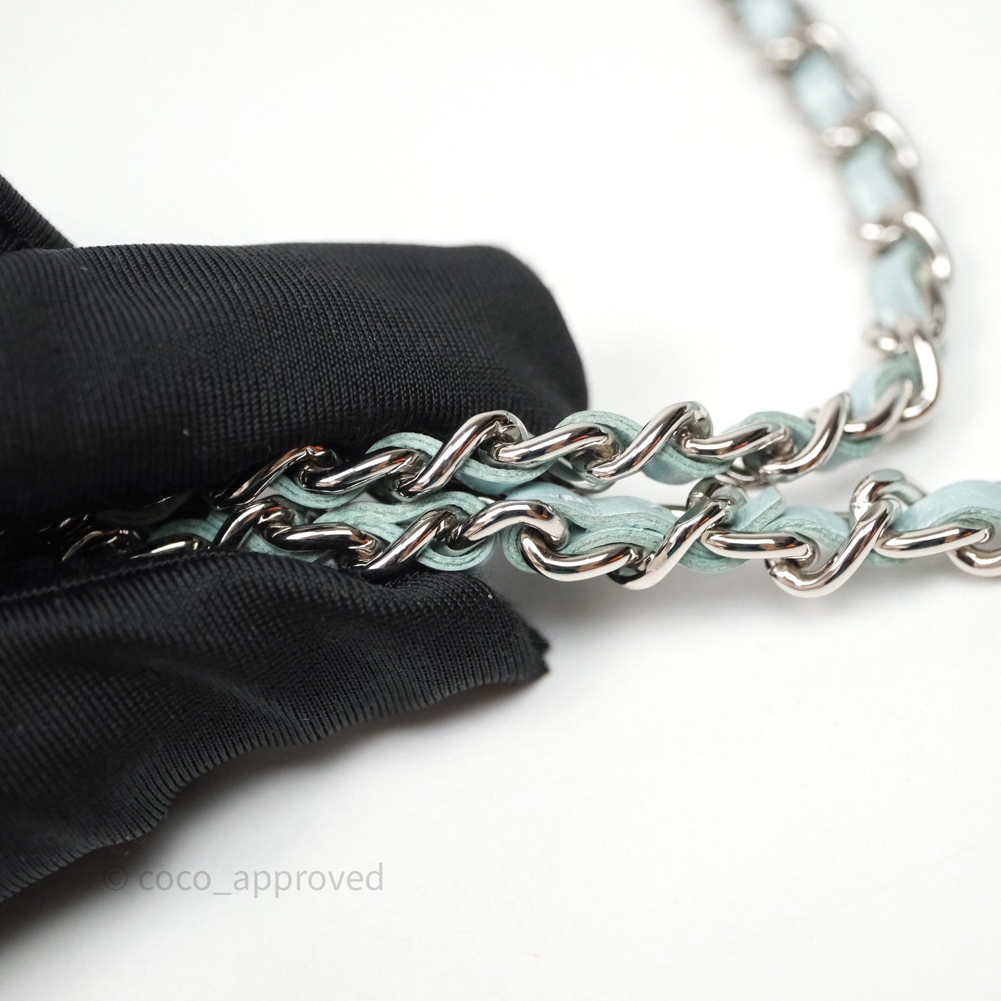 Chanel Mademoiselle Wallet On Chain WOC Chevron Iridescent Blue Caviar Silver Hardware