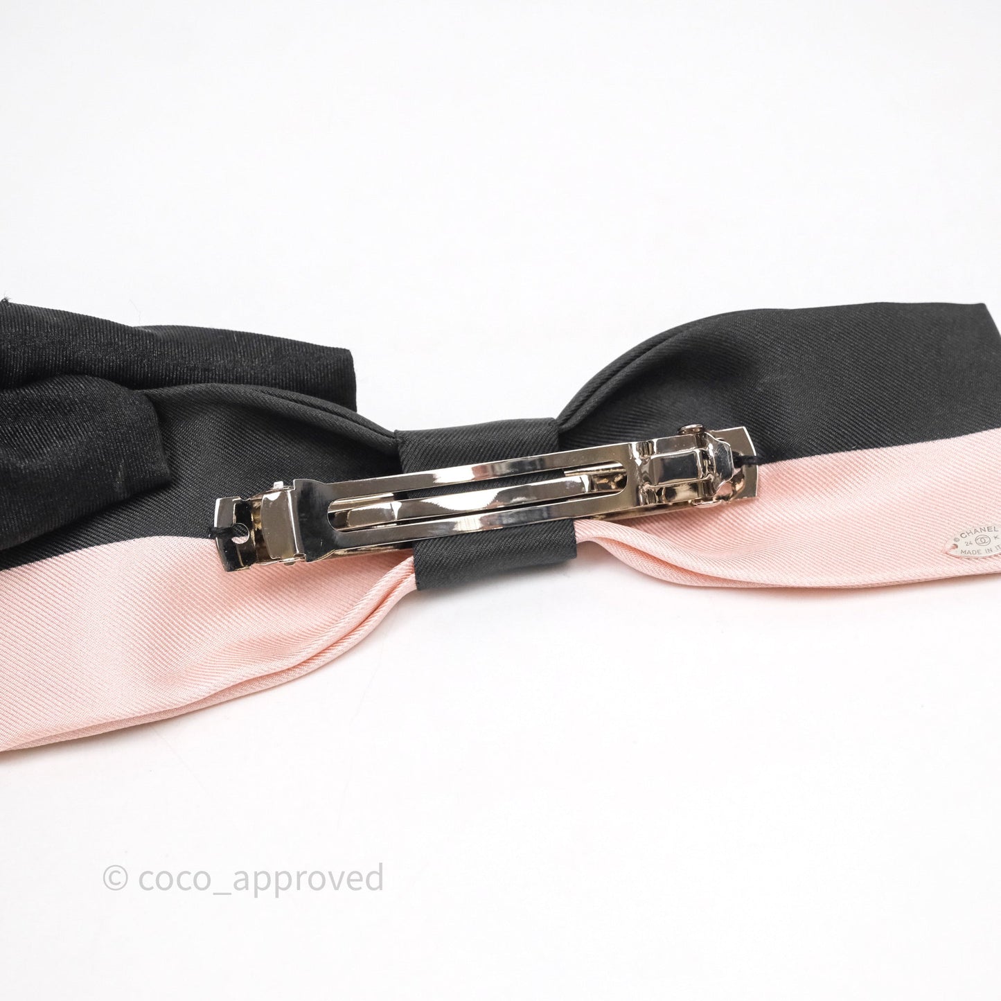 Chanel Logo Ribbon Black/Pink Hair Barrette 24K