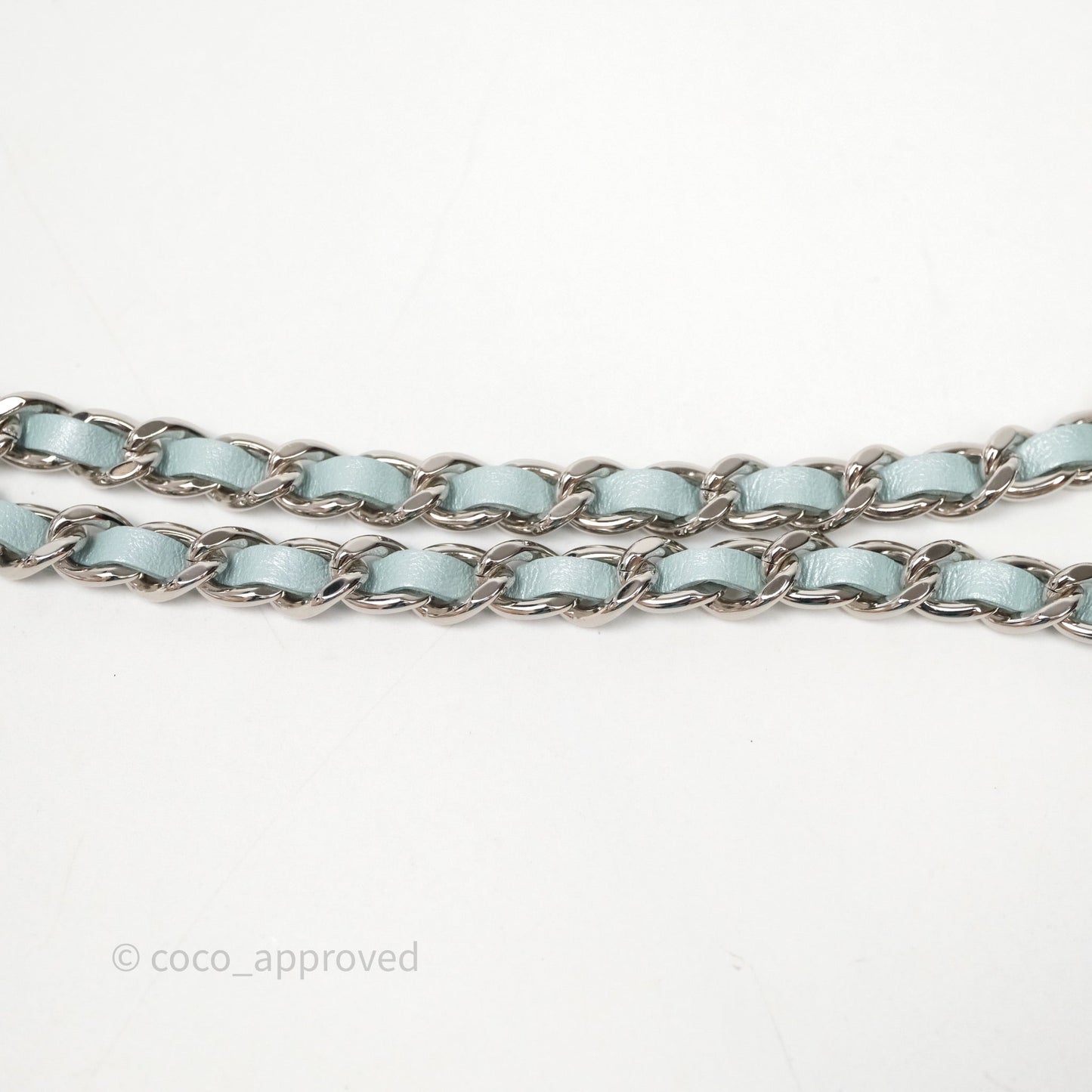 Chanel Mademoiselle Wallet On Chain WOC Chevron Iridescent Blue Caviar Silver Hardware