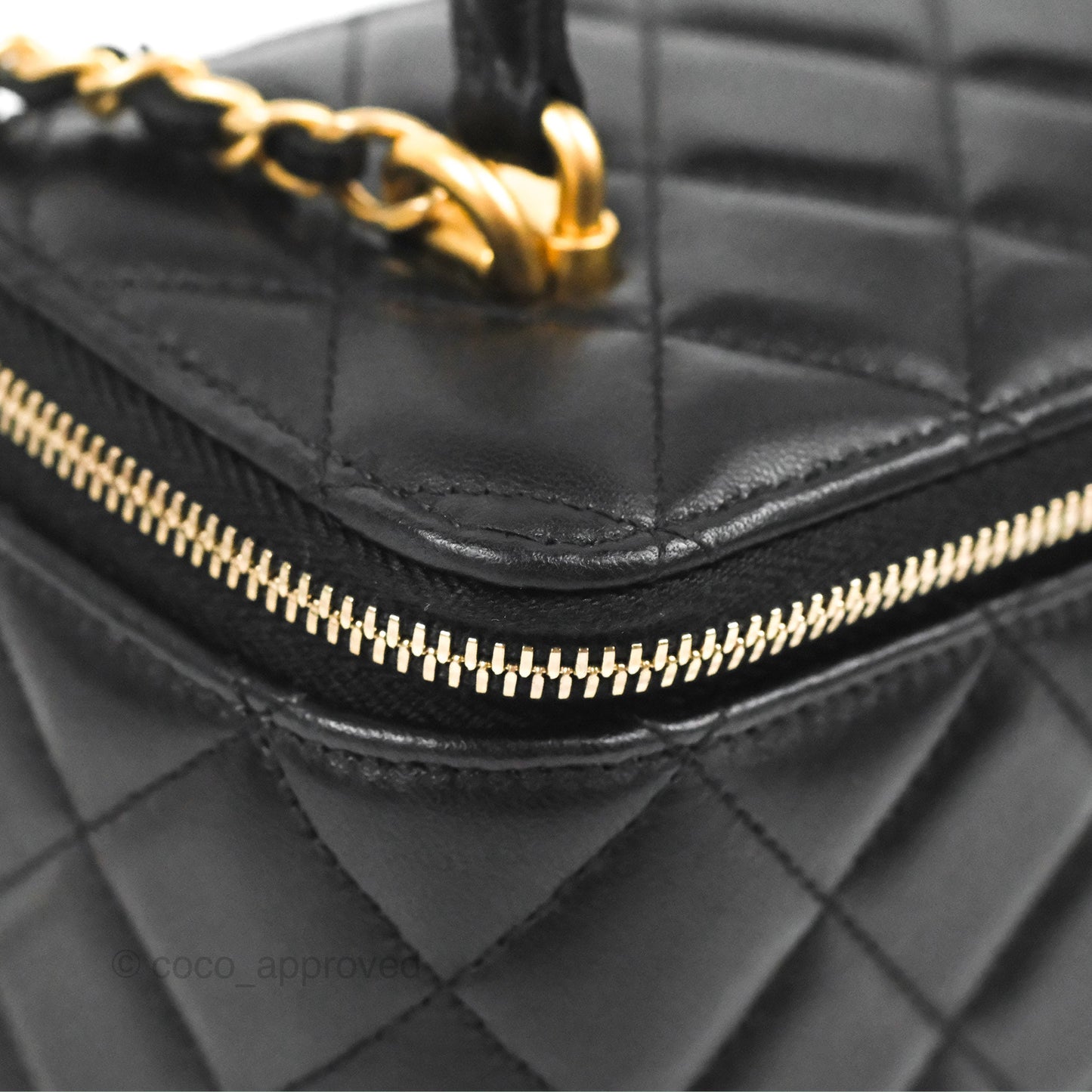 Chanel Vanity Rectangular Top Handle Black Lambskin Gold Hardware
