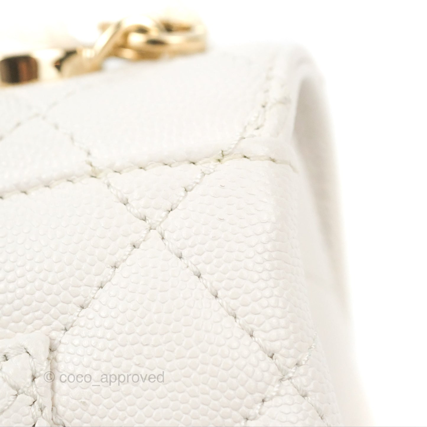 Chanel Mini Ivory White Coco Handle Quilted Caviar Gold Hardware