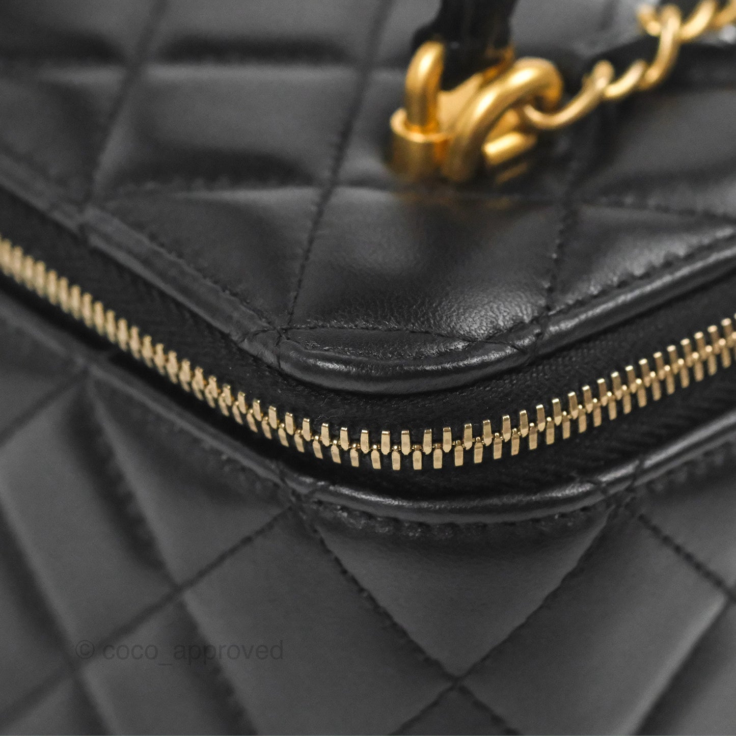 Chanel Vanity Rectangular Top Handle Black Lambskin Gold Hardware