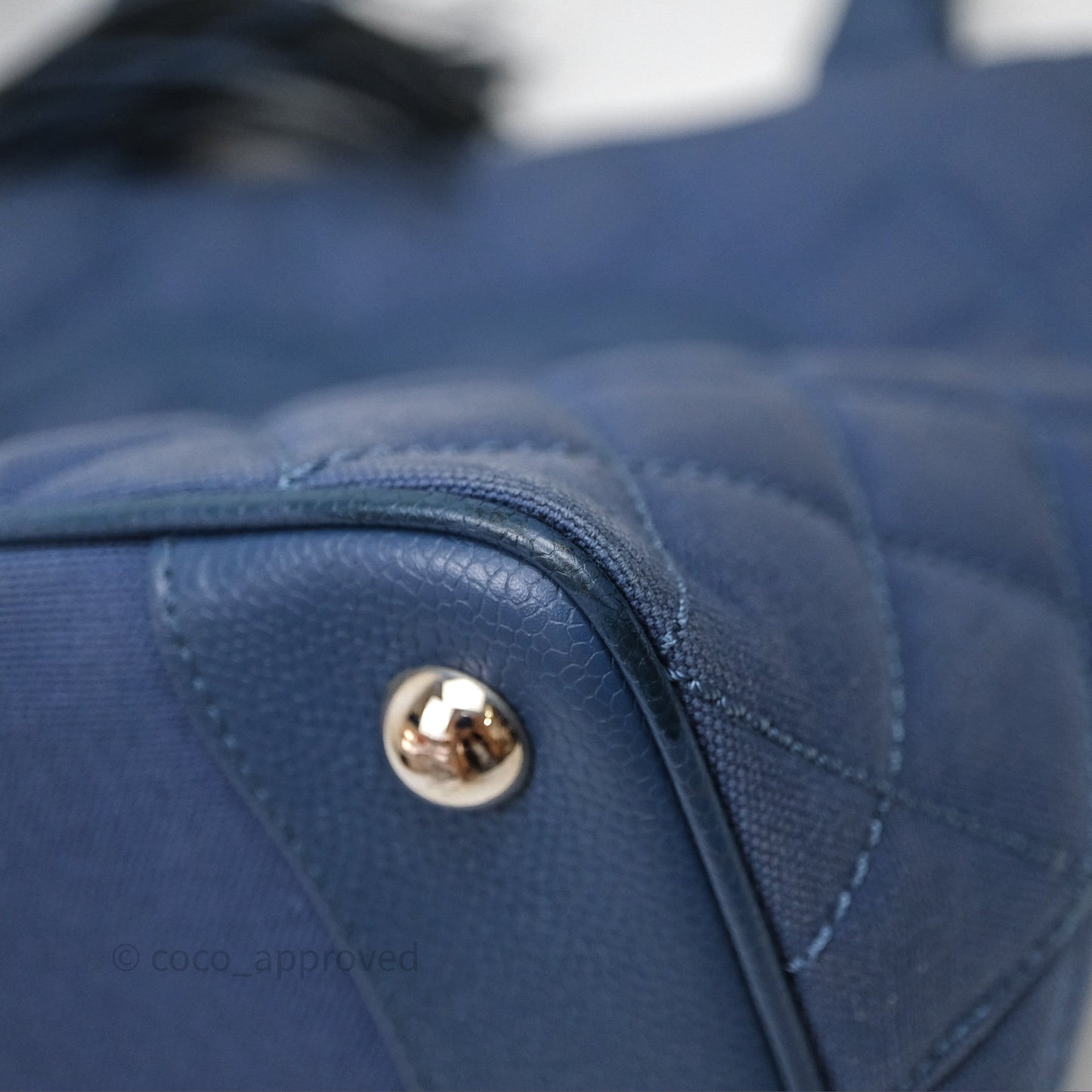 Chanel Blue Caviar Tassel Canvas Tote Bag