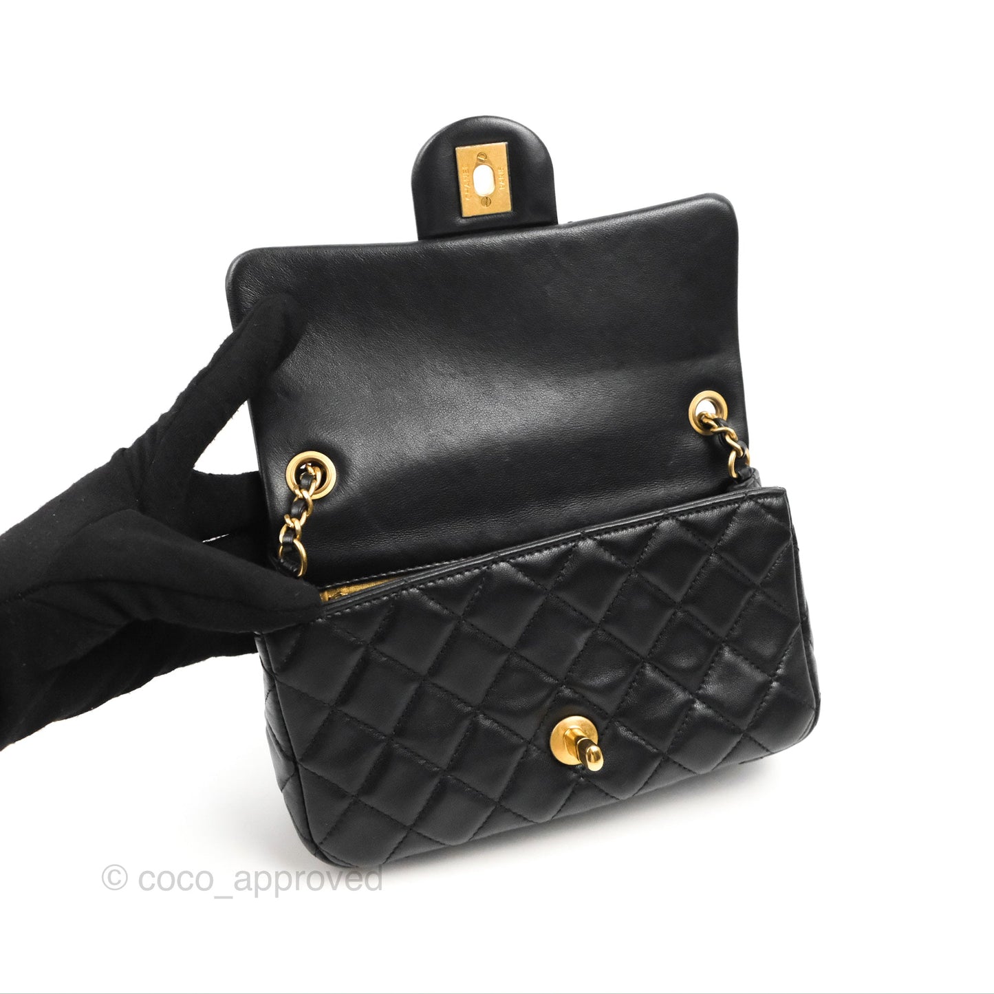 Chanel Mini Rectangular Pearl Crush Quilted Black Lambskin Gold Hardware