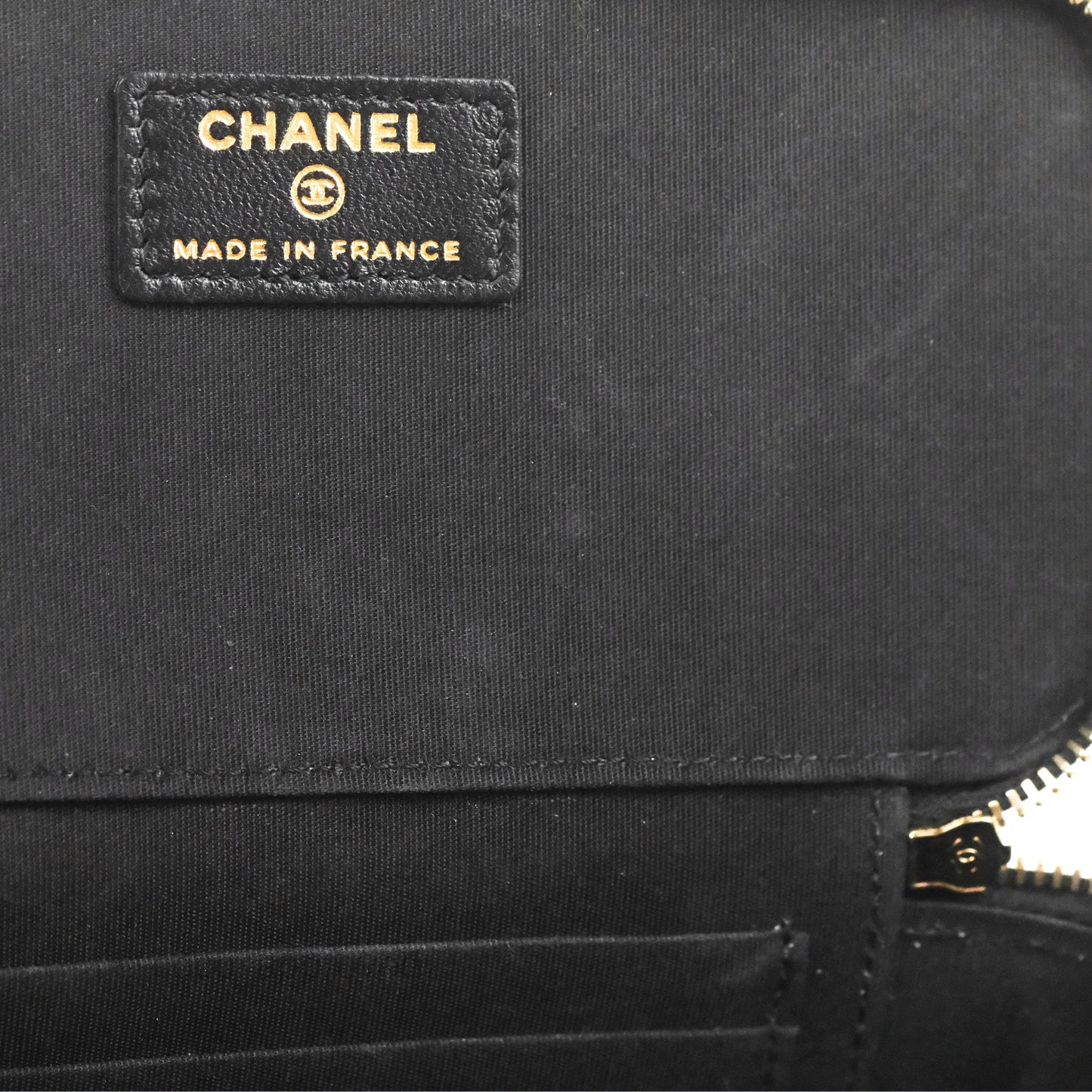 Chanel Vanity Rectangular Top Handle Black Lambskin Gold Hardware