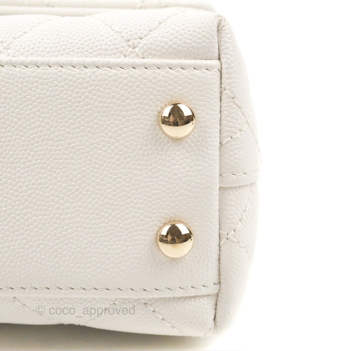 Chanel Mini Ivory White Coco Handle Quilted Caviar Gold Hardware