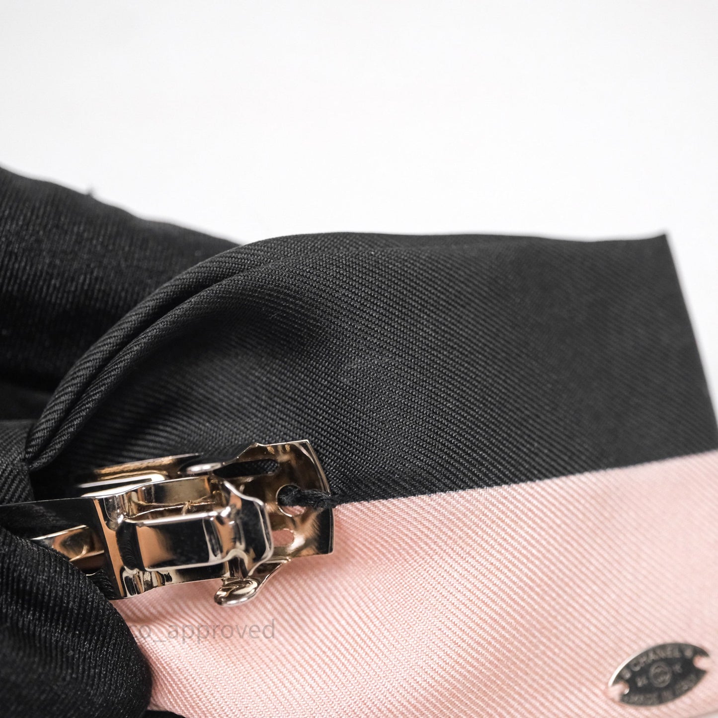 Chanel Logo Ribbon Black/Pink Hair Barrette 24K