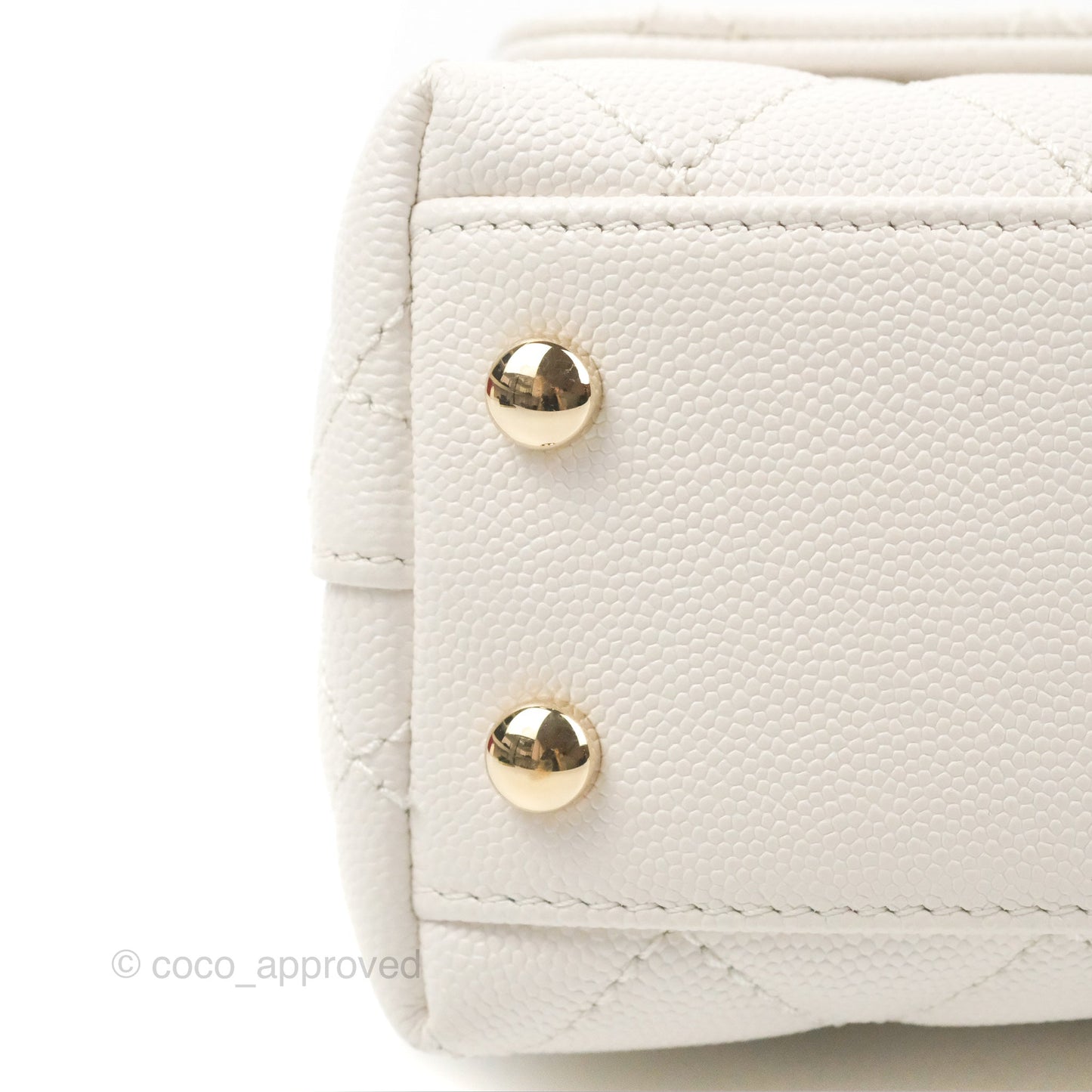 Chanel Mini Ivory White Coco Handle Quilted Caviar Gold Hardware