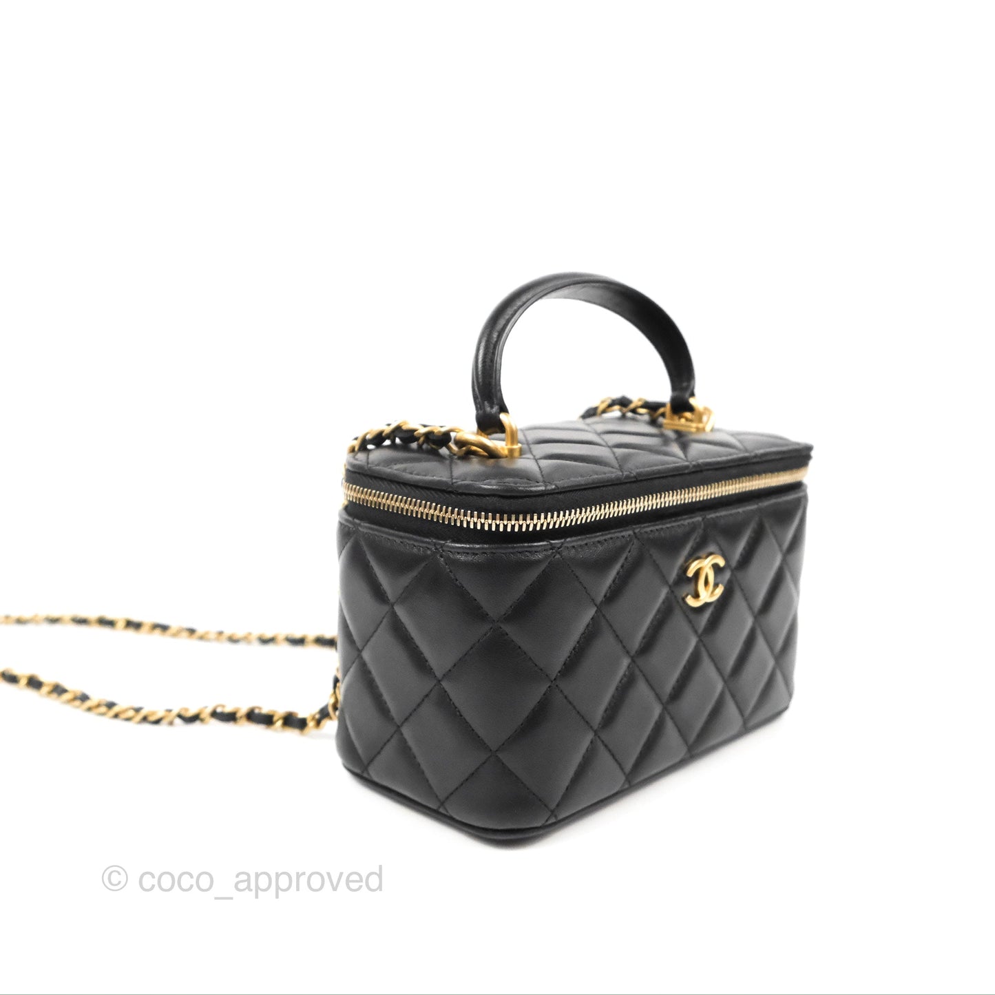 Chanel Vanity Rectangular Top Handle Black Lambskin Gold Hardware