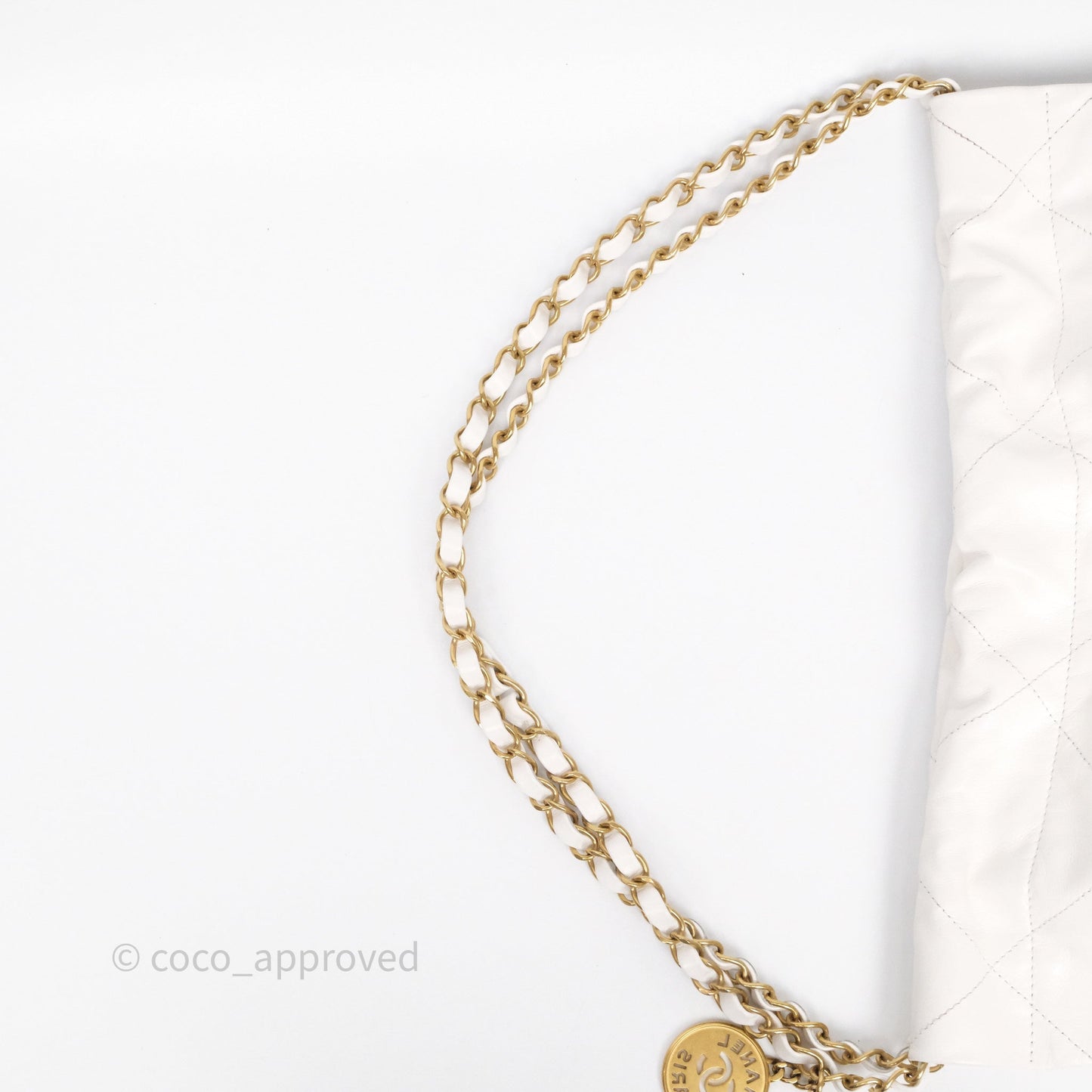 Chanel 22 Small White Shiny Calfskin Aged Gold Hardware