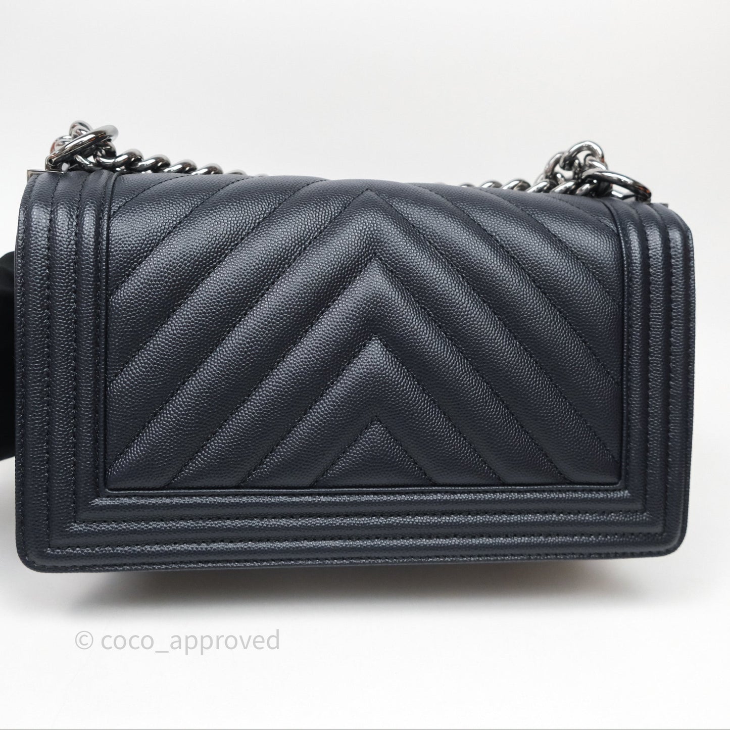 Chanel Medium Boy Chevron Dark Navy Caviar Silver Hardware