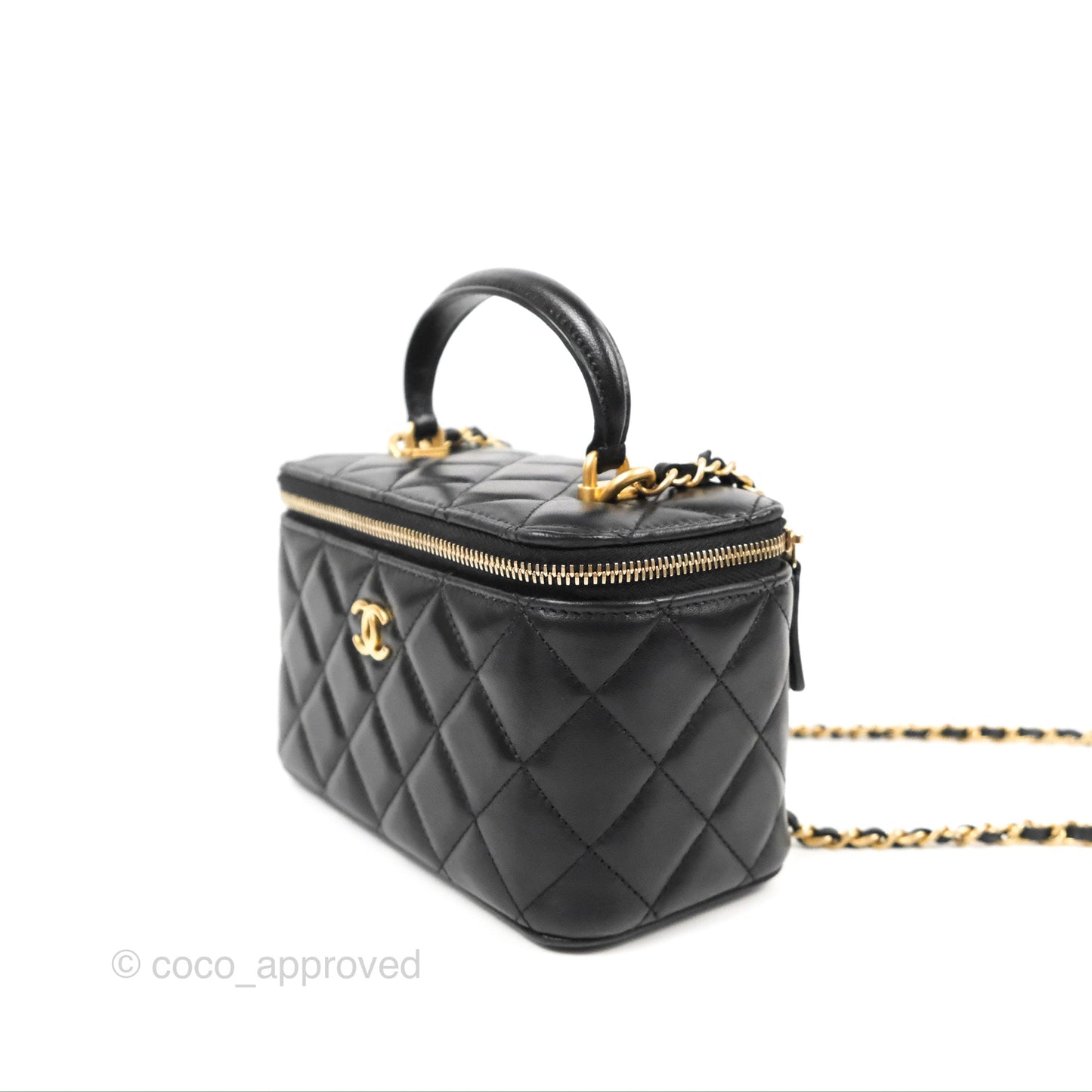 Chanel Vanity Rectangular Top Handle Black Lambskin Gold Hardware