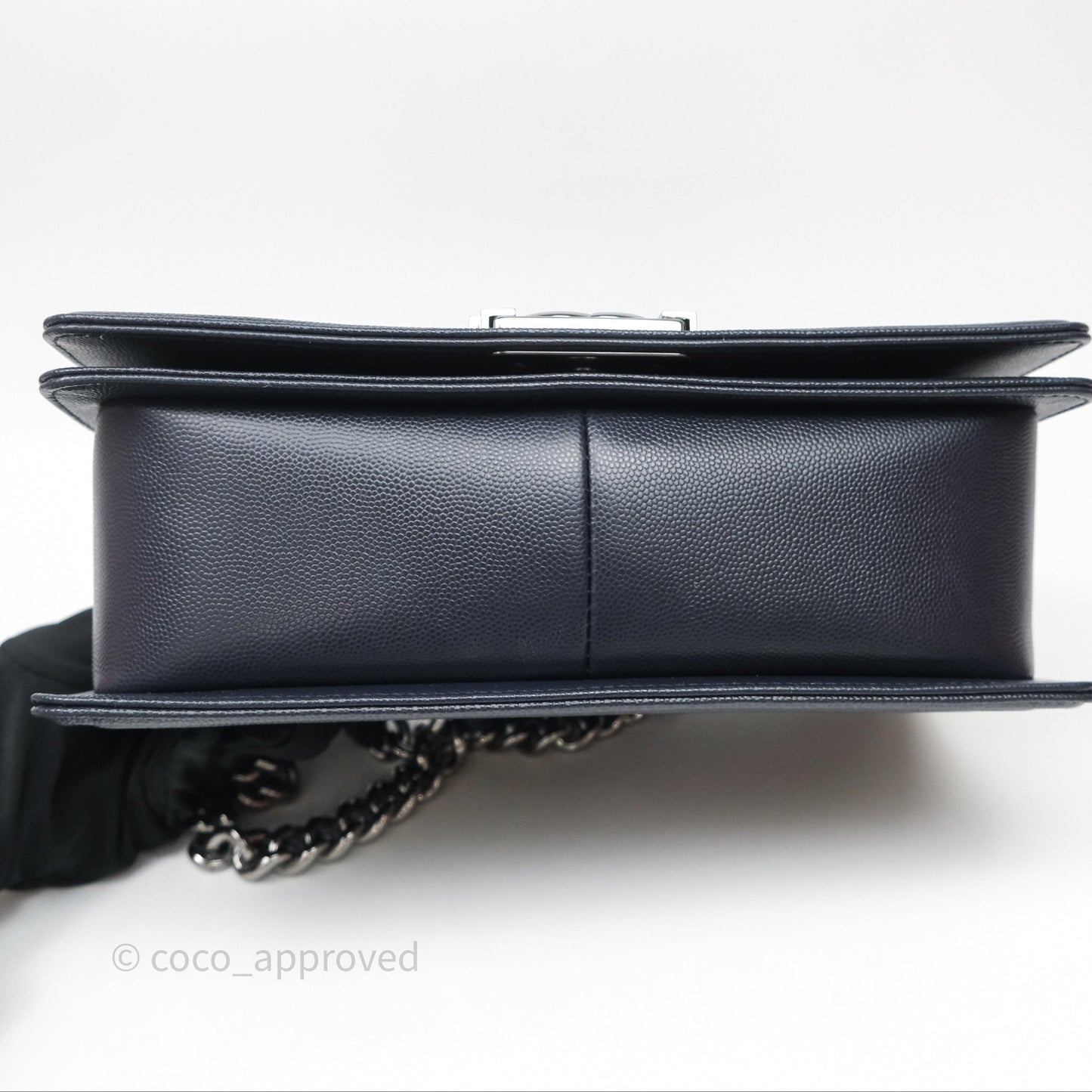 Chanel Medium Boy Chevron Dark Navy Caviar Silver Hardware