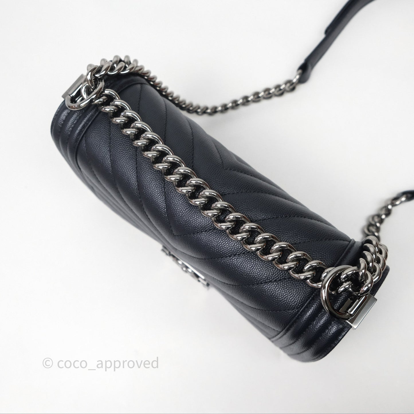Chanel Medium Boy Chevron Dark Navy Caviar Silver Hardware