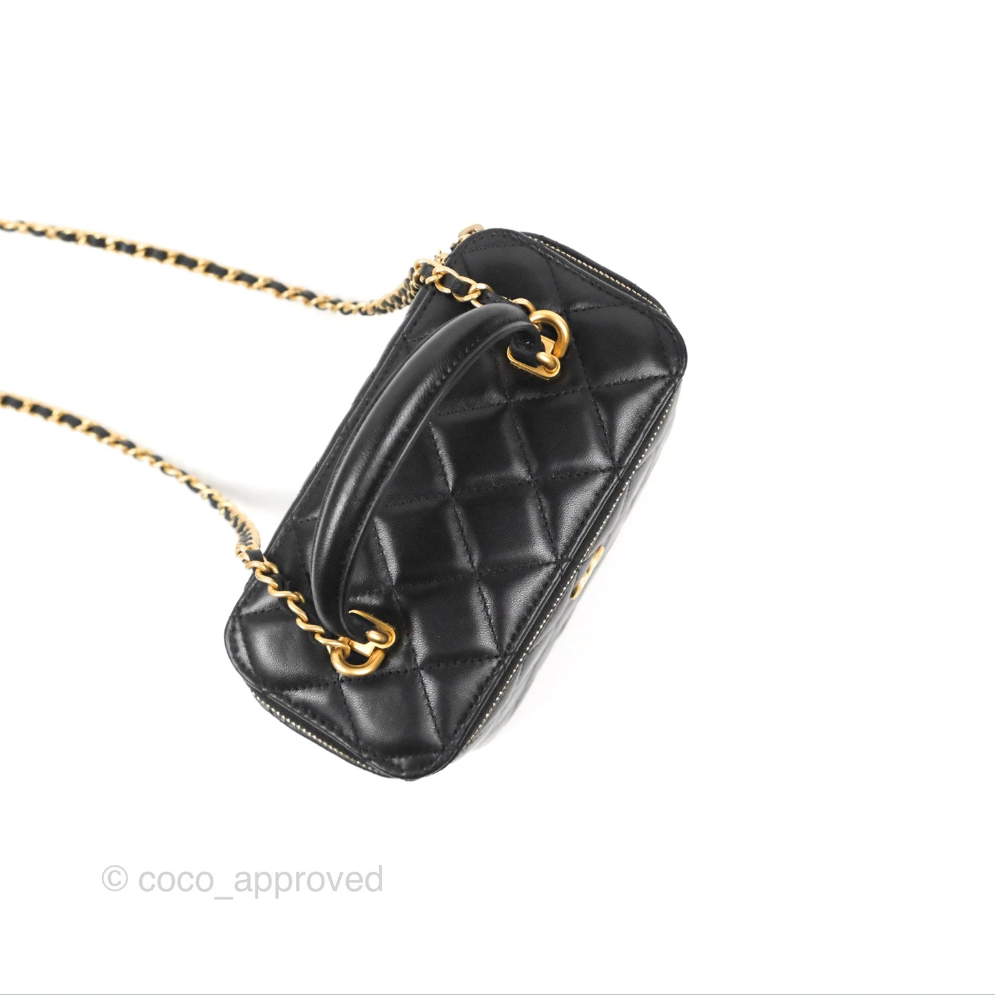 Chanel Vanity Rectangular Top Handle Black Lambskin Gold Hardware