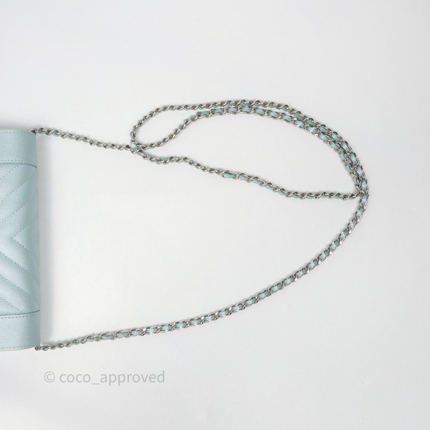 Chanel Mademoiselle Wallet On Chain WOC Chevron Iridescent Blue Caviar Silver Hardware