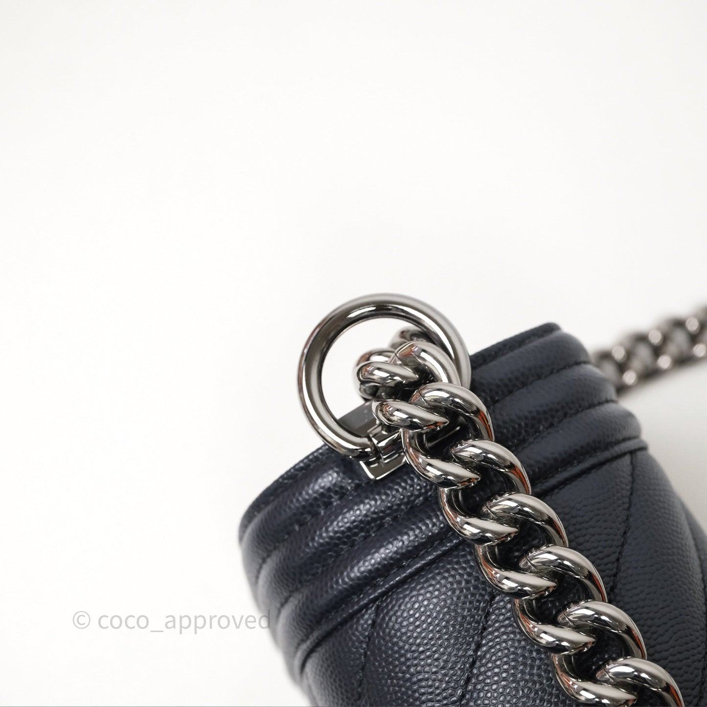 Chanel Medium Boy Chevron Dark Navy Caviar Silver Hardware