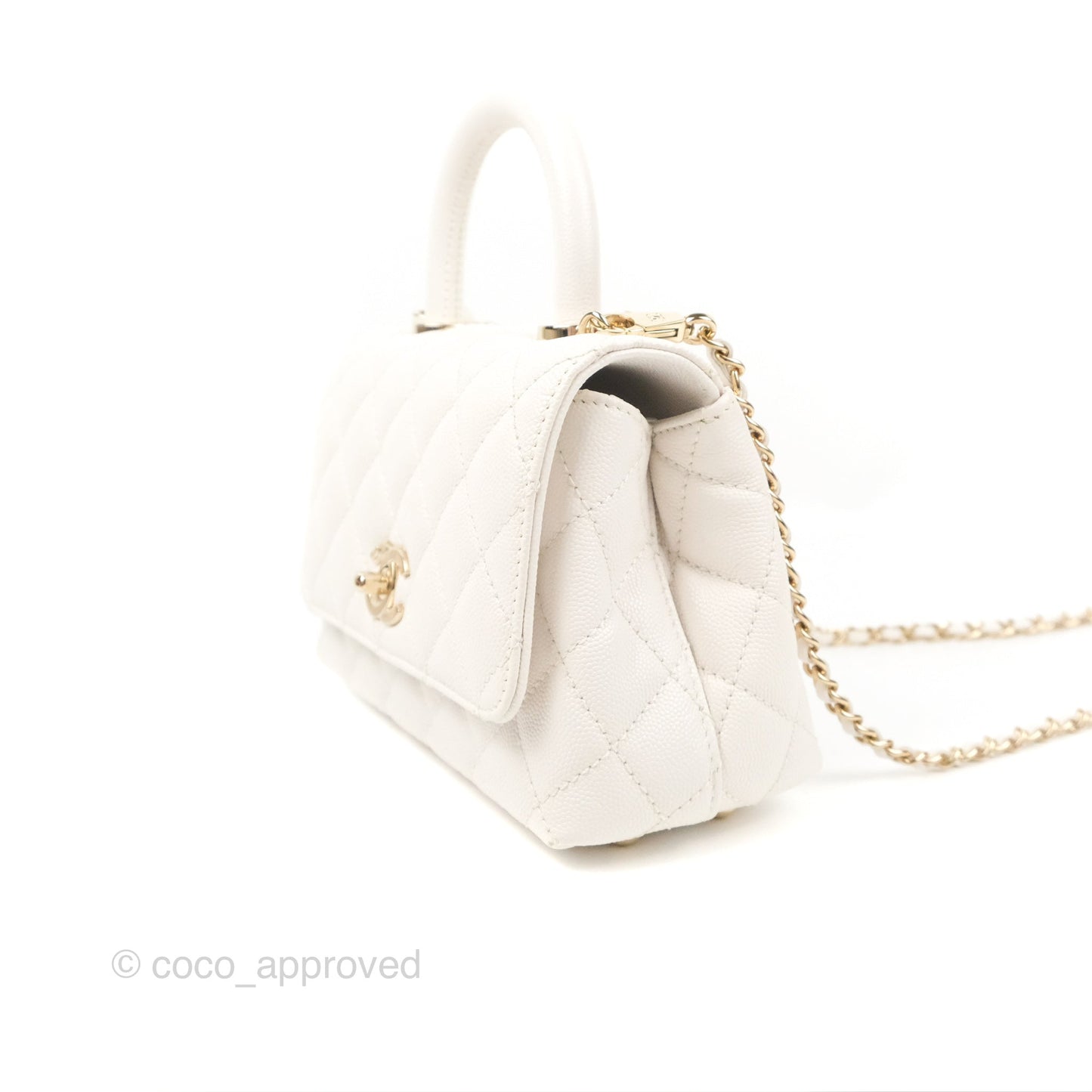 Chanel Mini Ivory White Coco Handle Quilted Caviar Gold Hardware