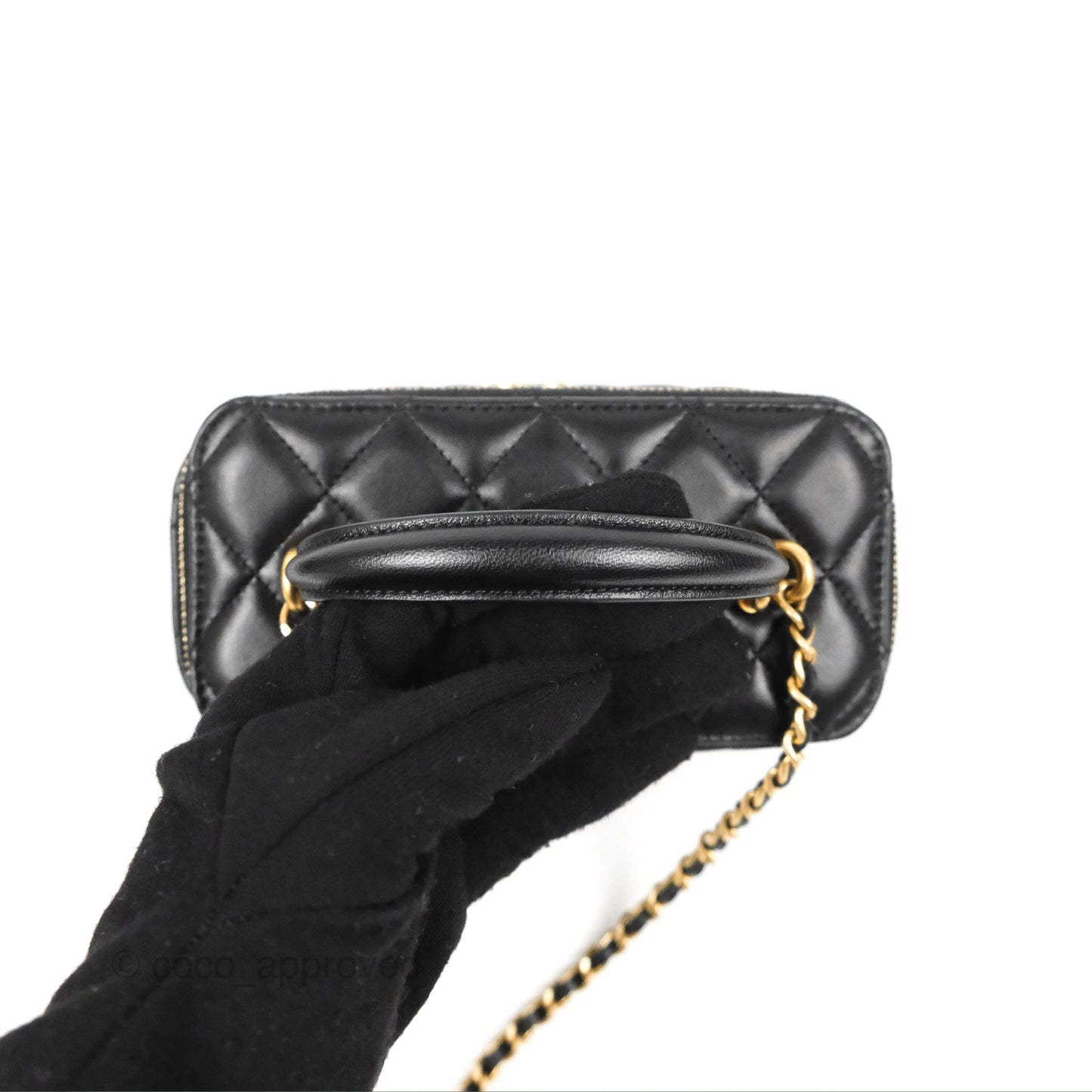 Chanel Vanity Rectangular Top Handle Black Lambskin Gold Hardware