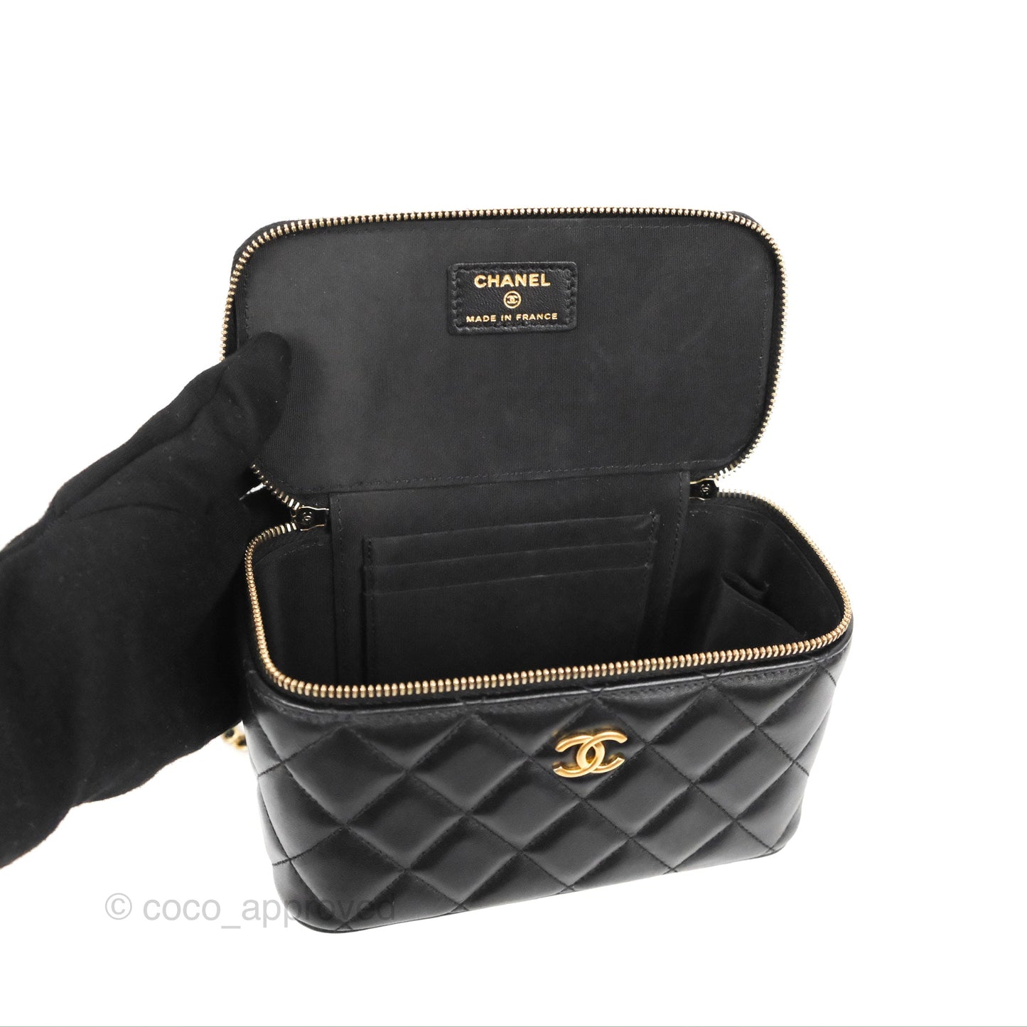 Chanel Vanity Rectangular Top Handle Black Lambskin Gold Hardware