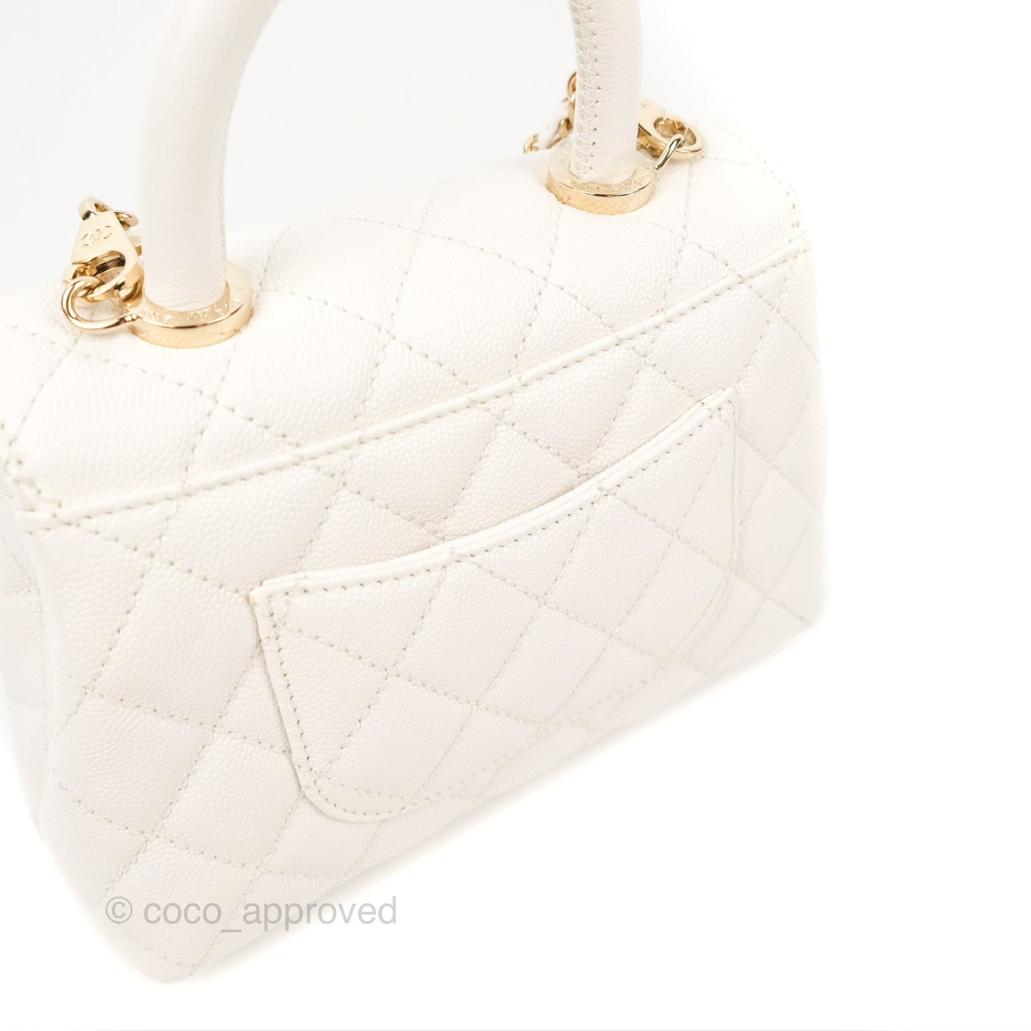 Chanel Mini Ivory White Coco Handle Quilted Caviar Gold Hardware