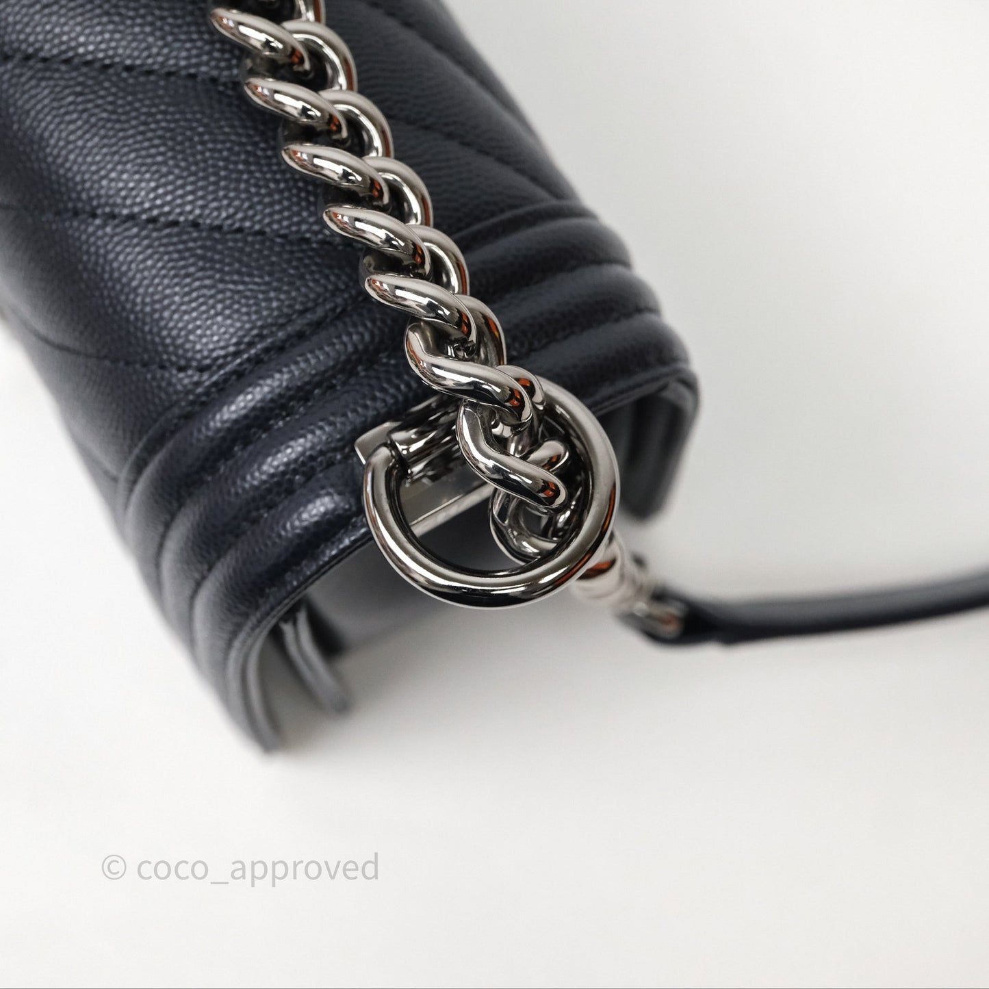 Chanel Medium Boy Chevron Dark Navy Caviar Silver Hardware