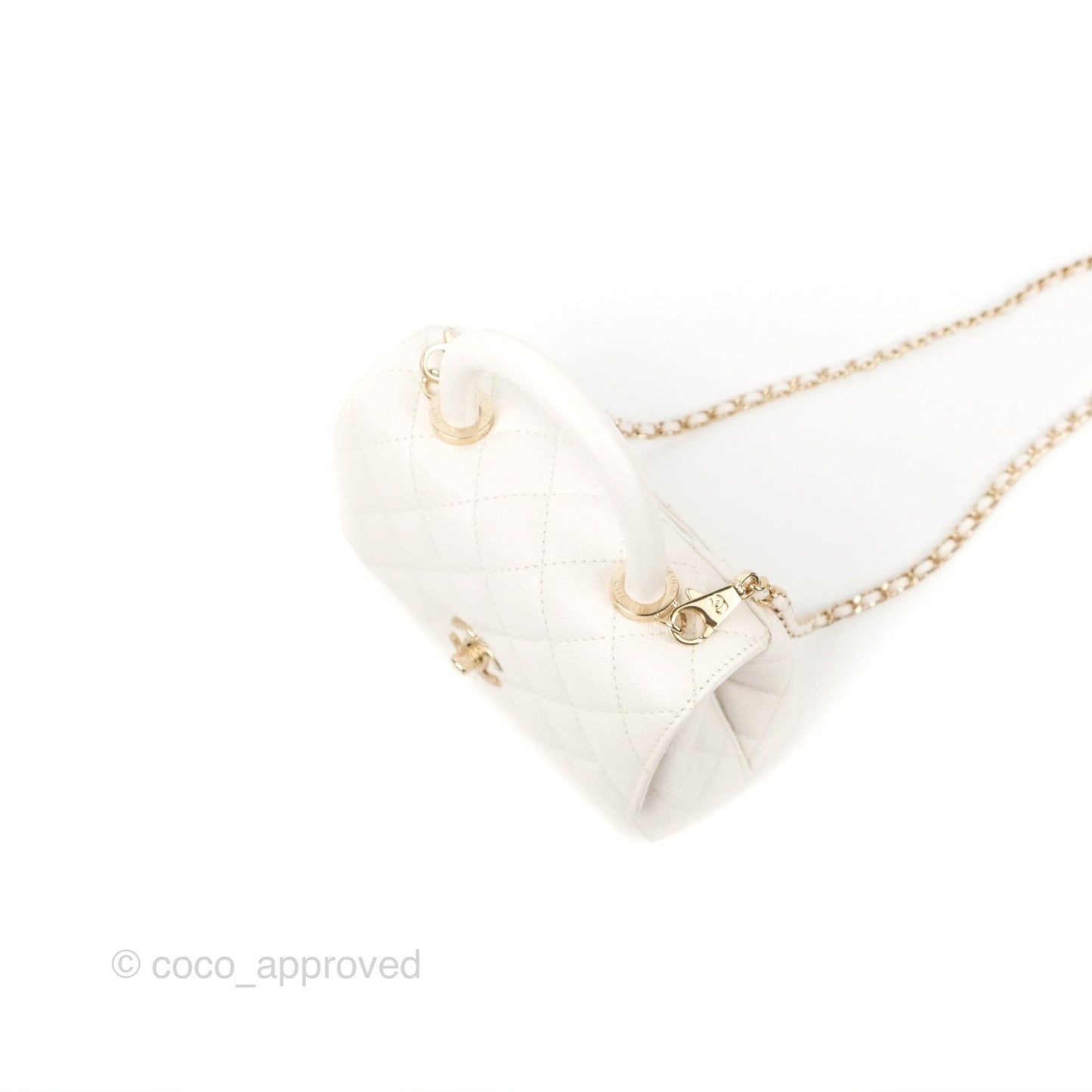 Chanel Mini Ivory White Coco Handle Quilted Caviar Gold Hardware