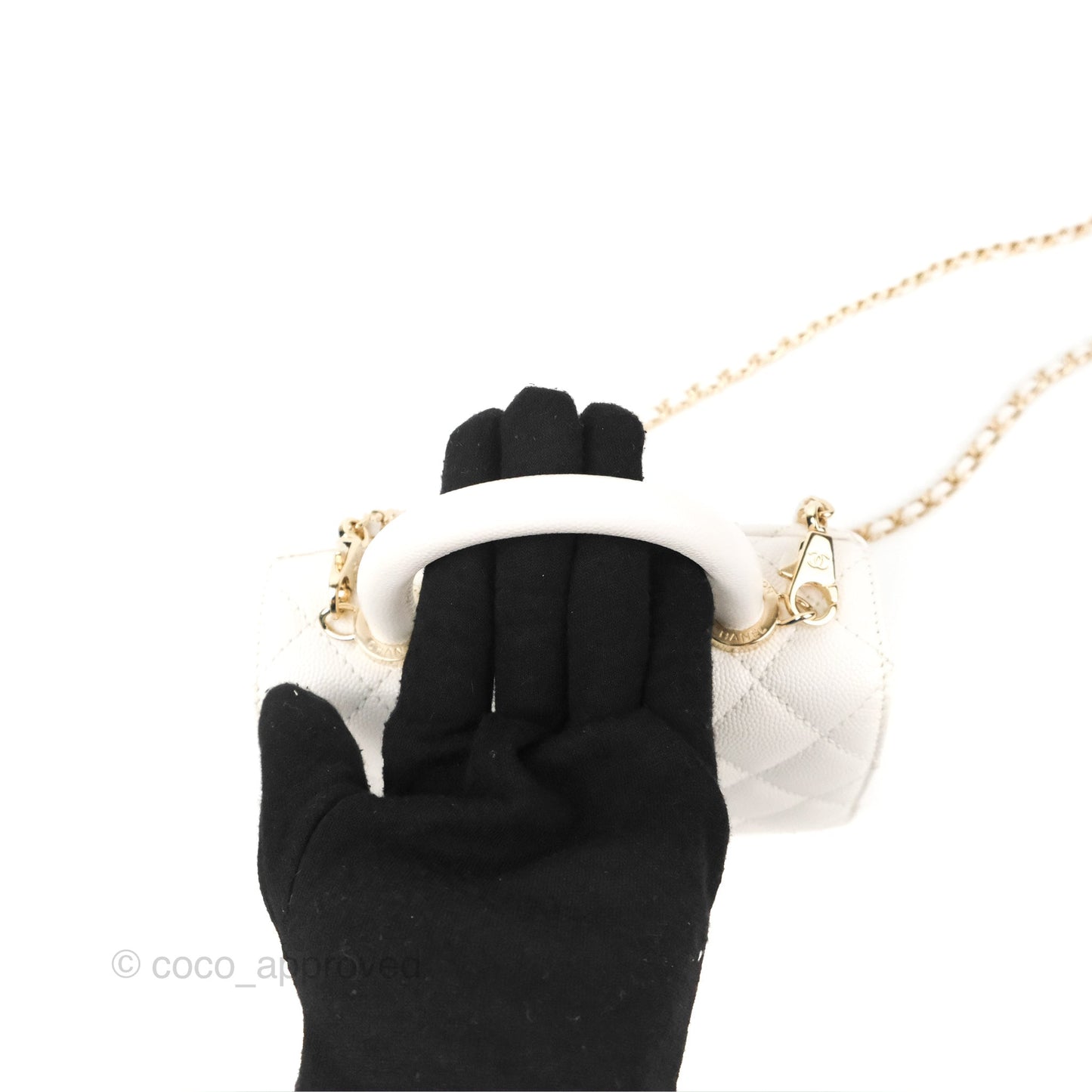 Chanel Mini Ivory White Coco Handle Quilted Caviar Gold Hardware