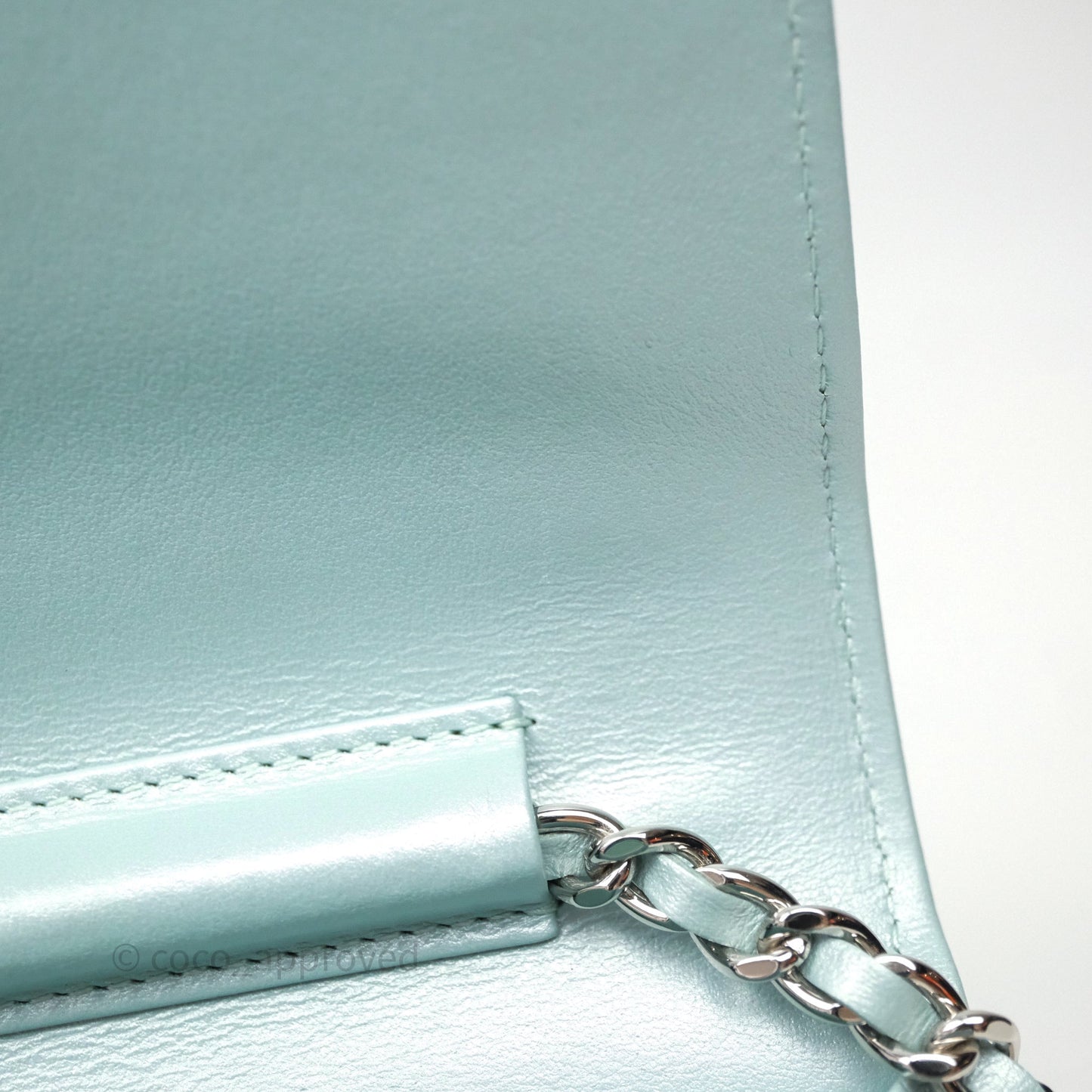 Chanel Mademoiselle Wallet On Chain WOC Chevron Iridescent Blue Caviar Silver Hardware