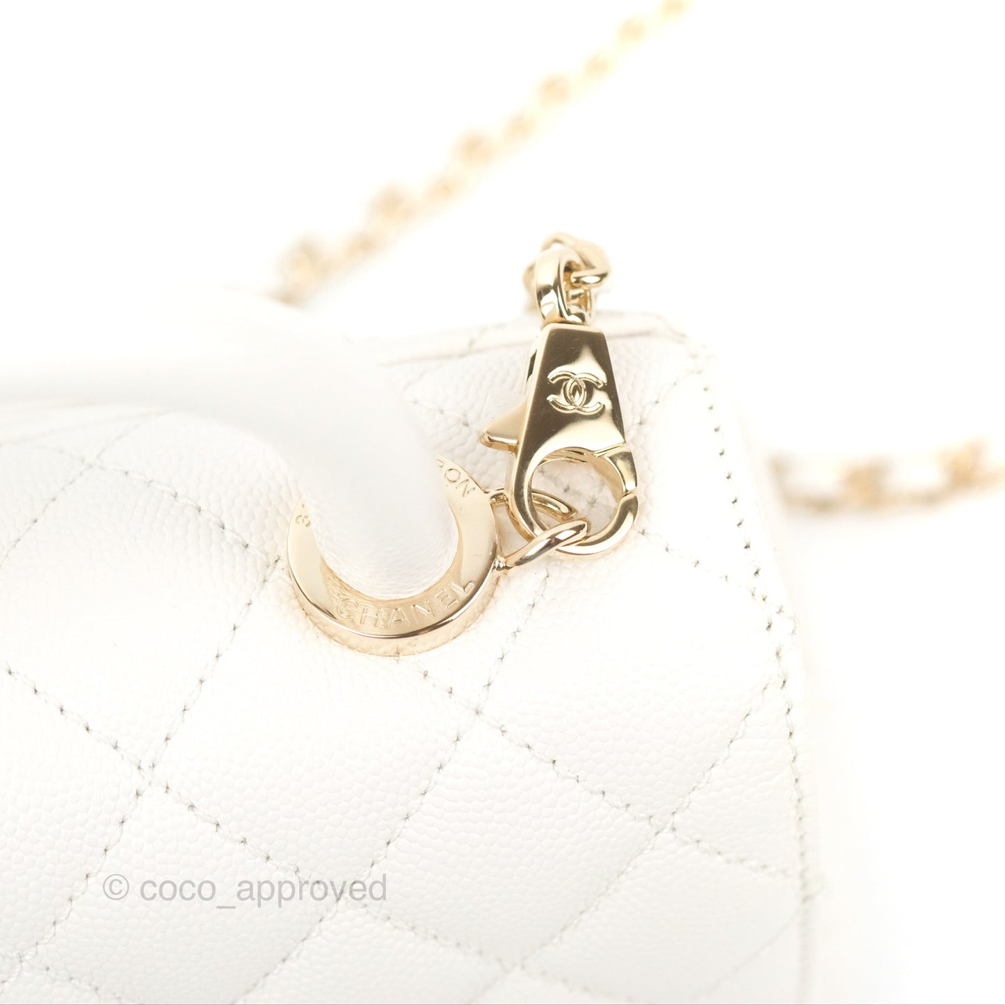 Chanel Mini Ivory White Coco Handle Quilted Caviar Gold Hardware