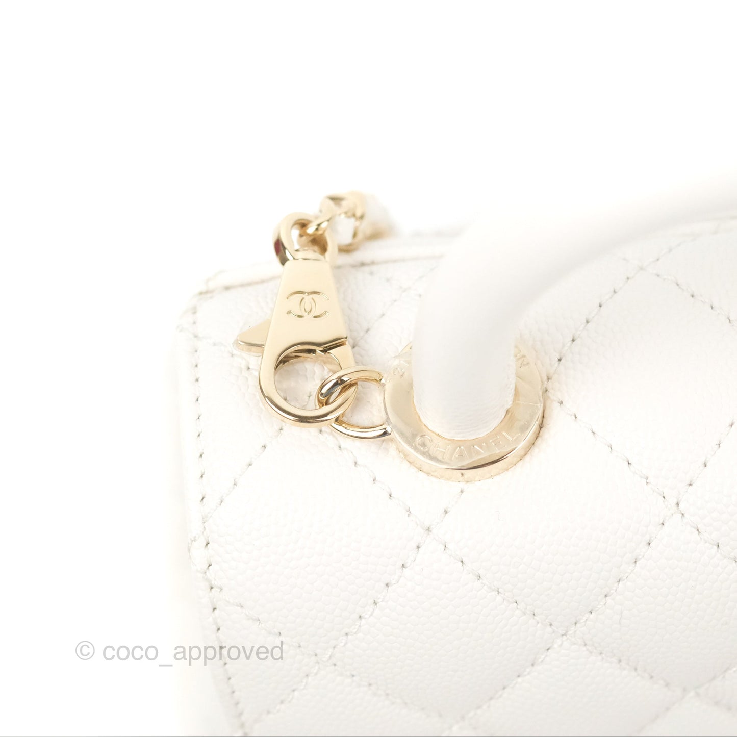 Chanel Mini Ivory White Coco Handle Quilted Caviar Gold Hardware