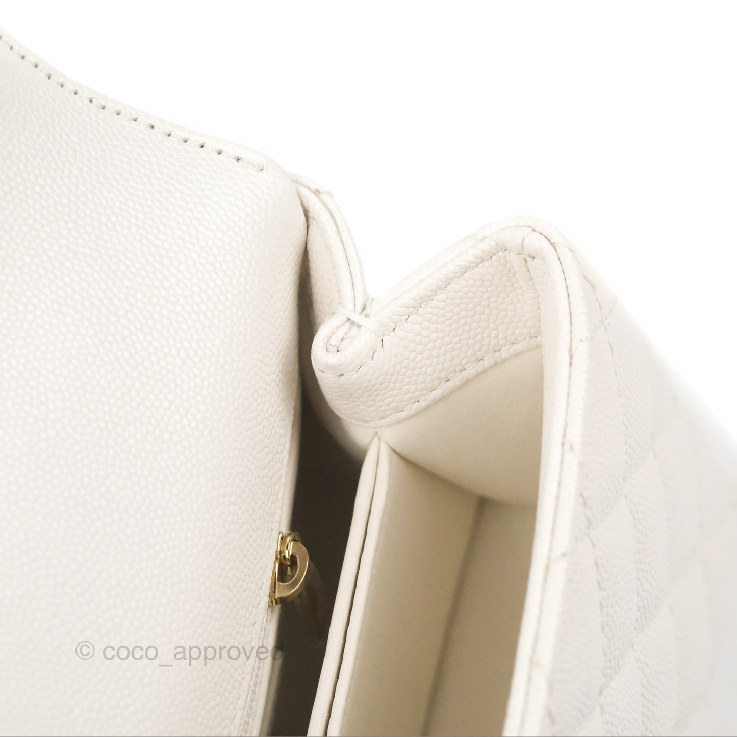 Chanel Mini Ivory White Coco Handle Quilted Caviar Gold Hardware