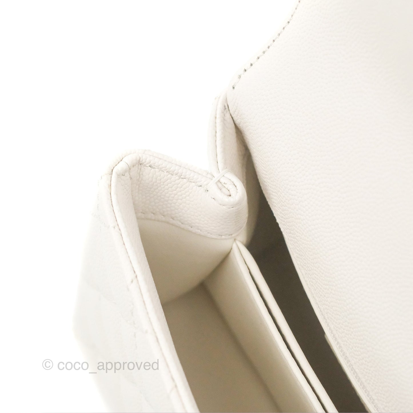 Chanel Mini Ivory White Coco Handle Quilted Caviar Gold Hardware