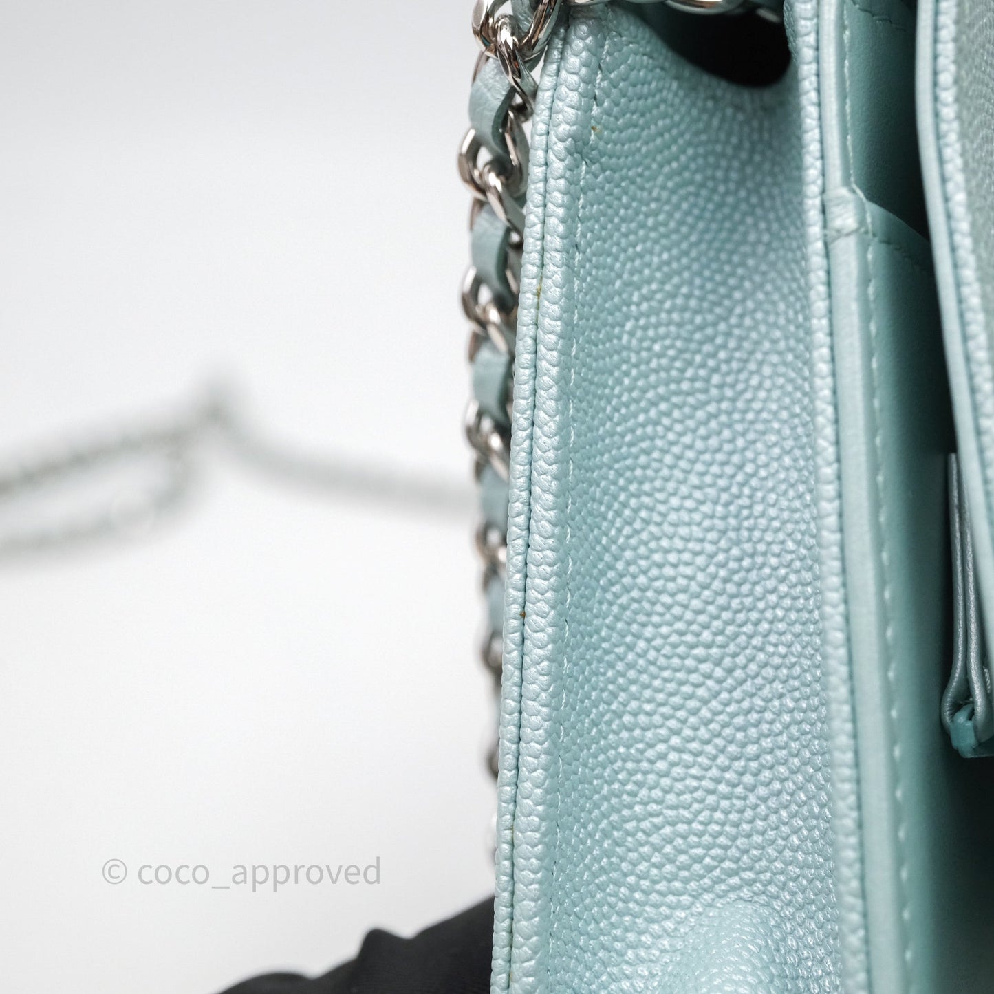 Chanel Mademoiselle Wallet On Chain WOC Chevron Iridescent Blue Caviar Silver Hardware