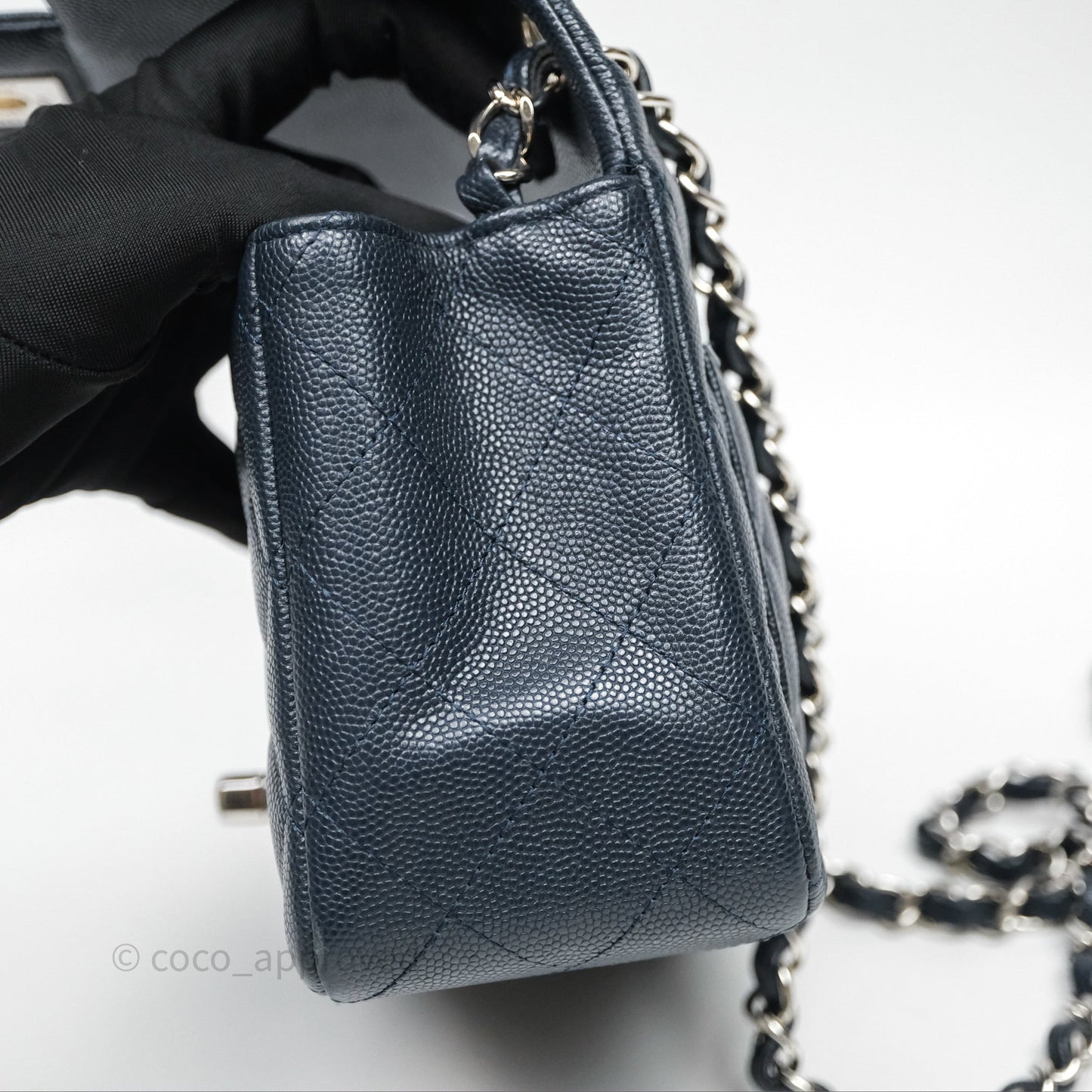 Chanel Quilted Mini Square Navy Caviar Silver Hardware