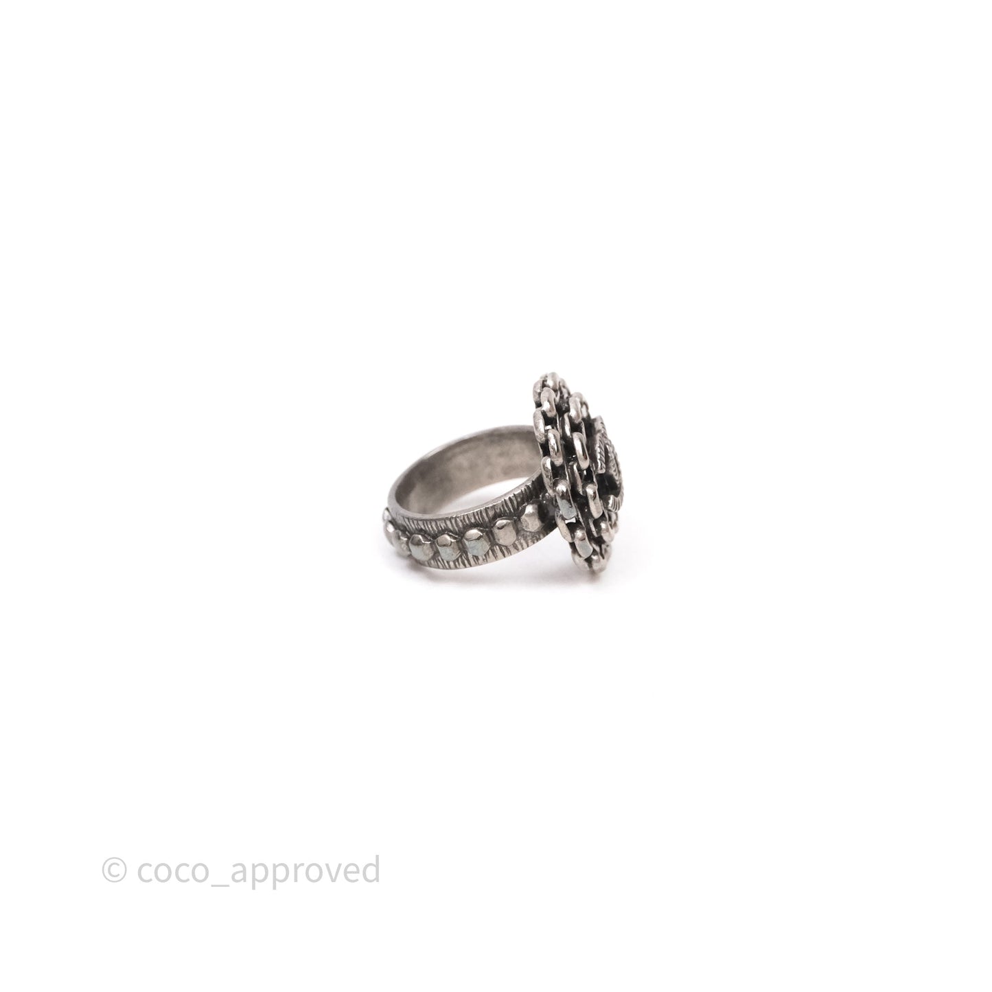 Chanel CC Chain Round Ring Ruthenium Tone 10P