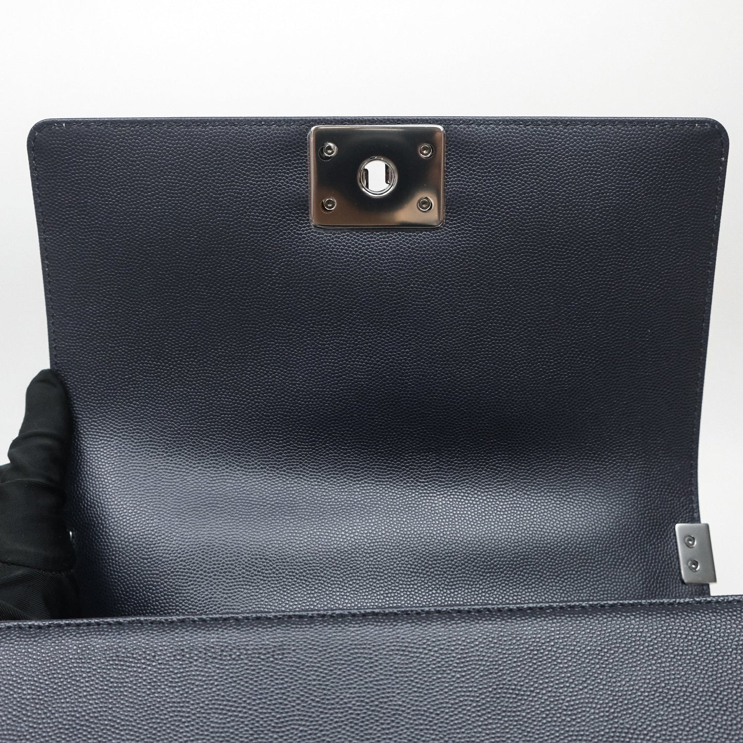 Chanel Medium Boy Chevron Dark Navy Caviar Silver Hardware