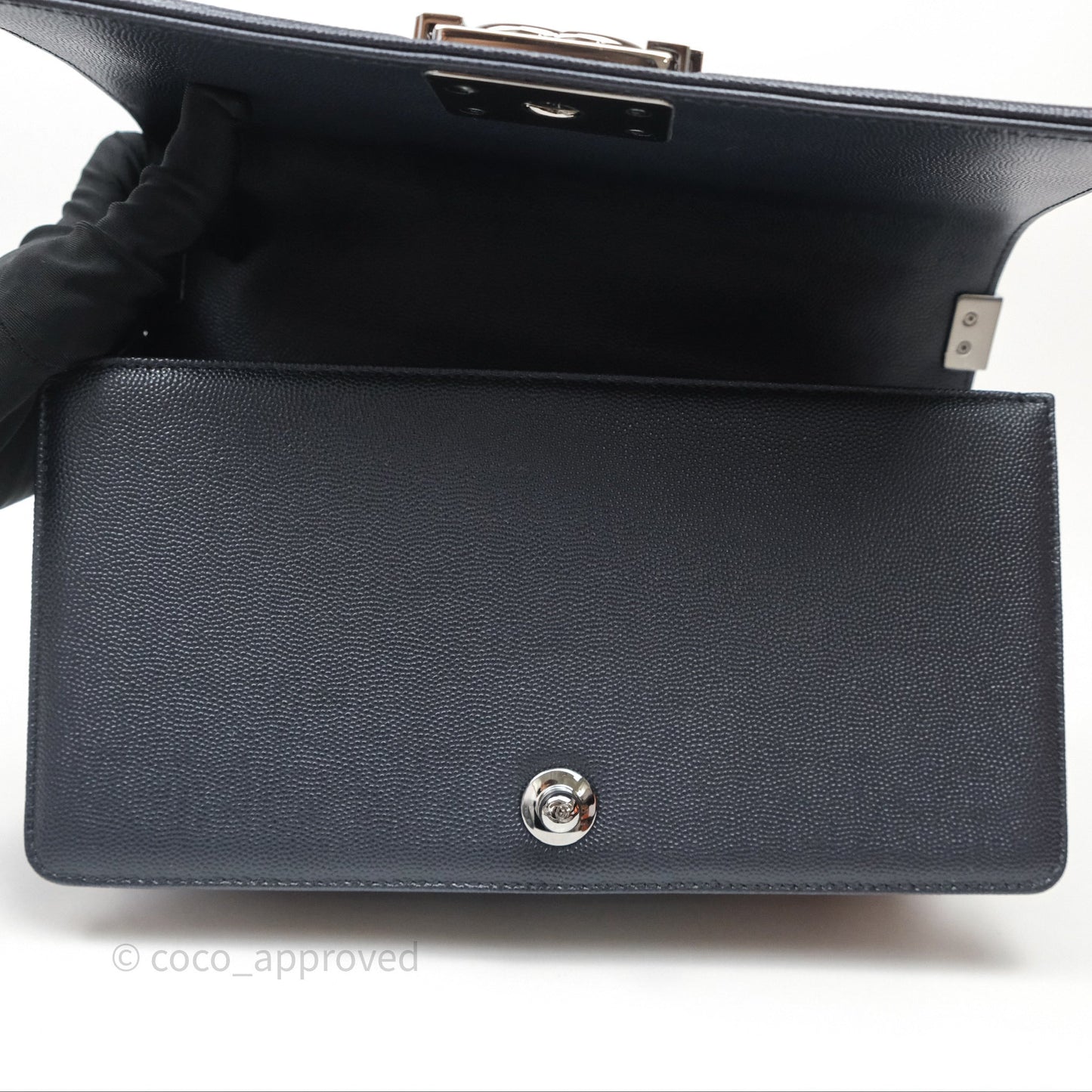 Chanel Medium Boy Chevron Dark Navy Caviar Silver Hardware