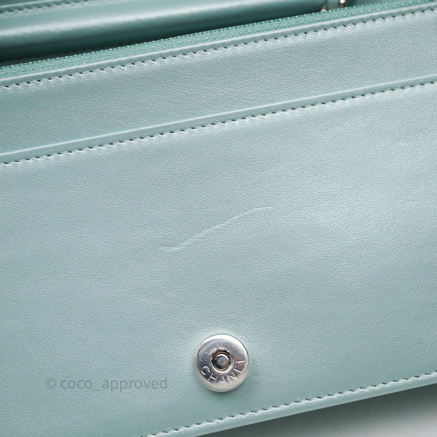 Chanel Mademoiselle Wallet On Chain WOC Chevron Iridescent Blue Caviar Silver Hardware