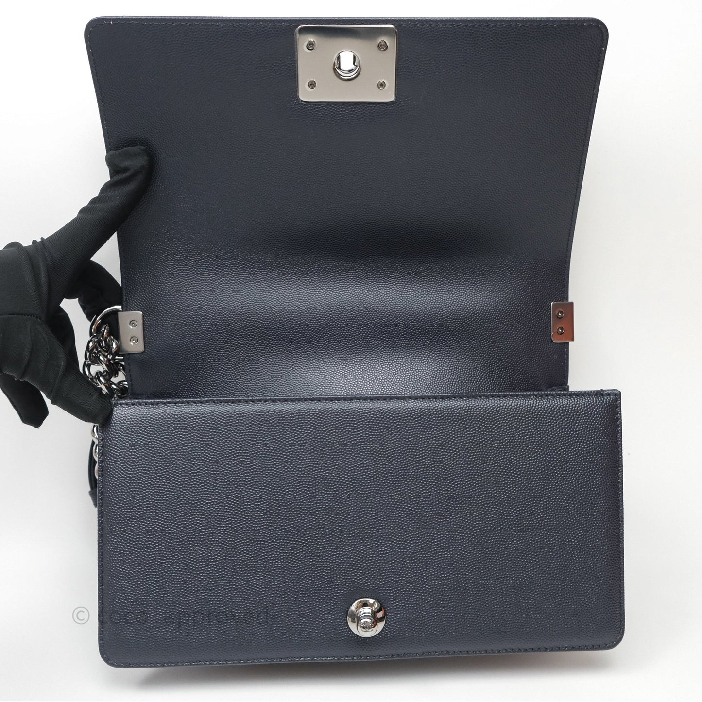Chanel Medium Boy Chevron Dark Navy Caviar Silver Hardware