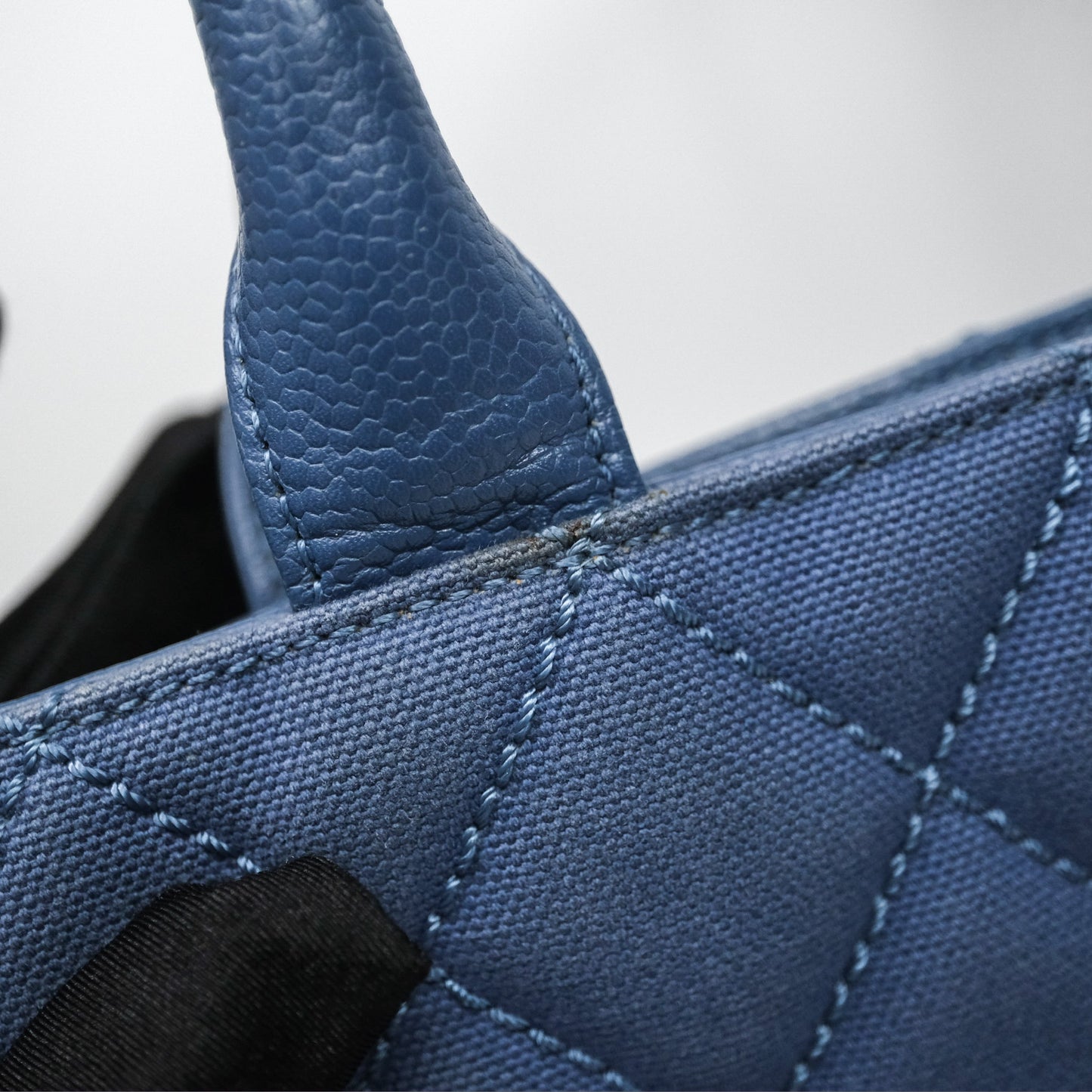 Chanel Blue Caviar Tassel Canvas Tote Bag