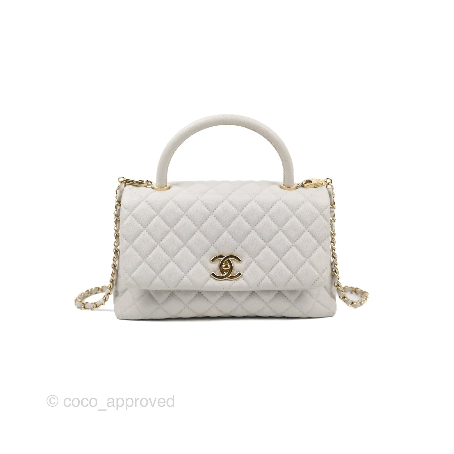 Chanel Medium Coco Handle Quilted Grey Caviar Gold Hardware