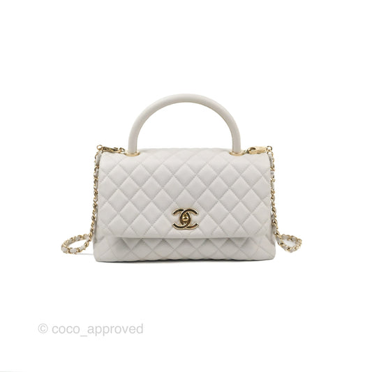 Chanel Medium Coco Handle Quilted Grey Caviar Gold Hardware